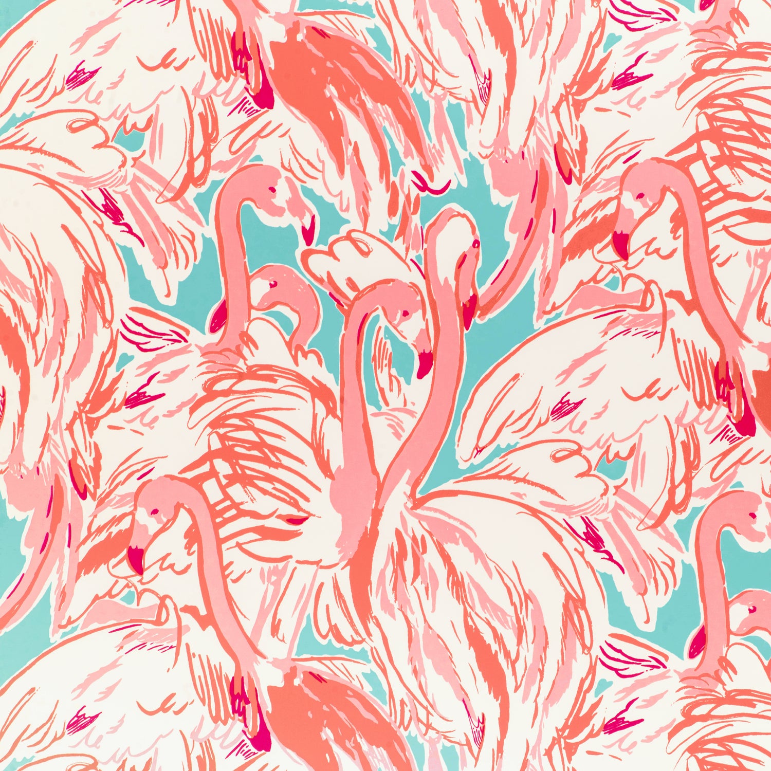 Pink Colony Wallpaper in aqua/pink color - pattern number P2025114.13.0 - by Lee Jofa in the Lilly Pulitzer III collection