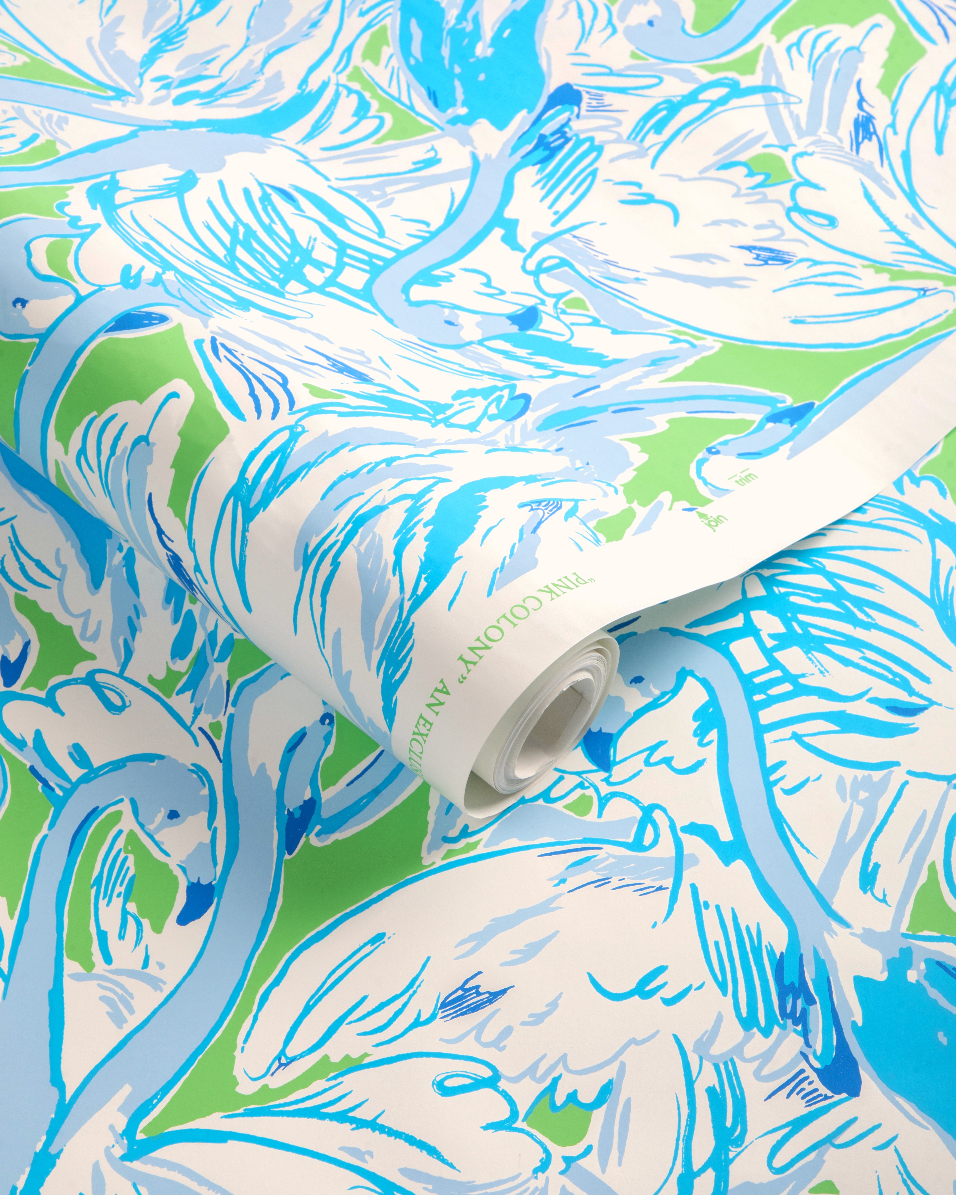 Pink Colony Wallpaper in green/blue color - pattern number P2025114.315.0 - by Lee Jofa in the Lilly Pulitzer III collection