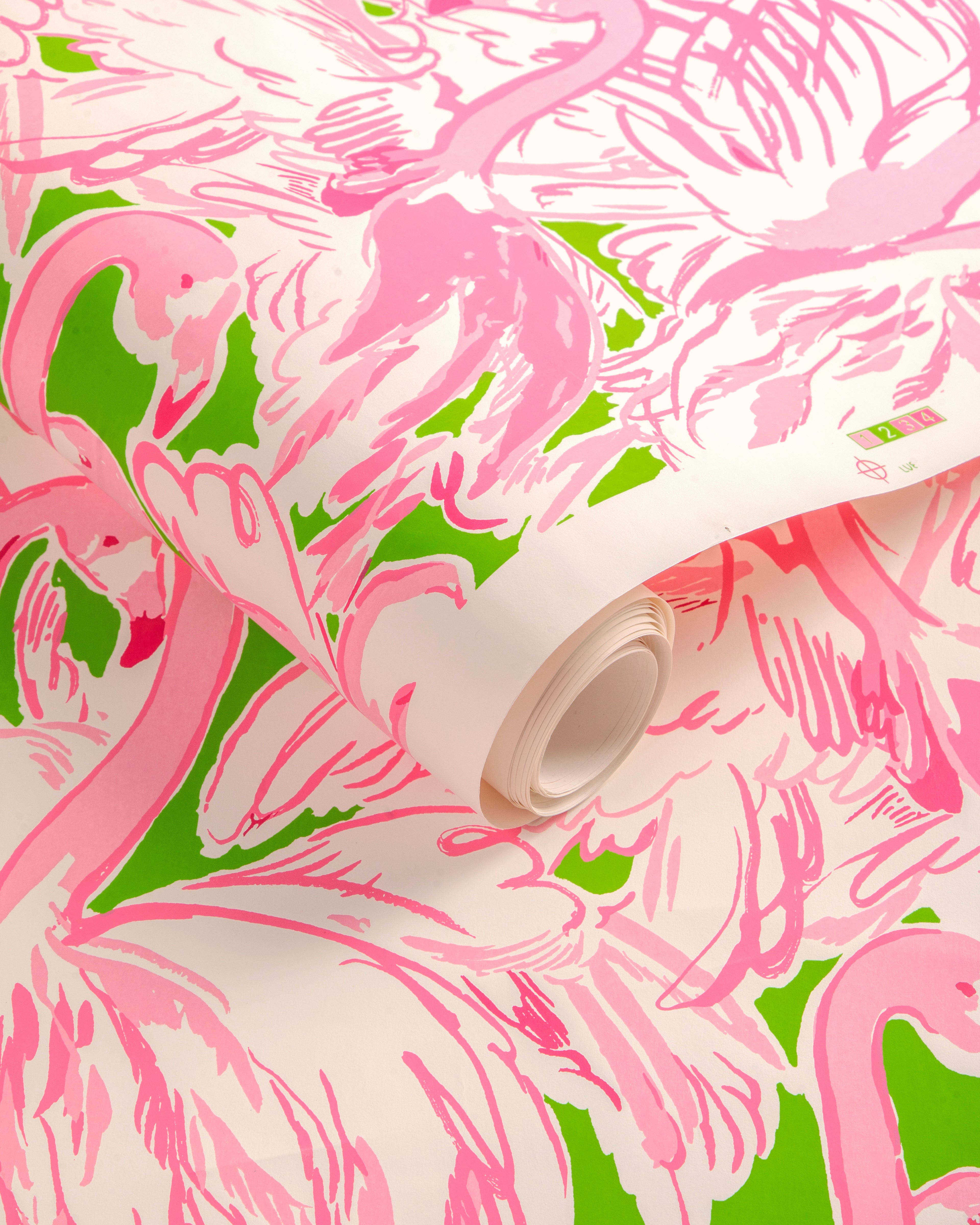 Pink Colony Wallpaper in green/pink color - pattern number P2025114.73.0 - by Lee Jofa in the Lilly Pulitzer III collection