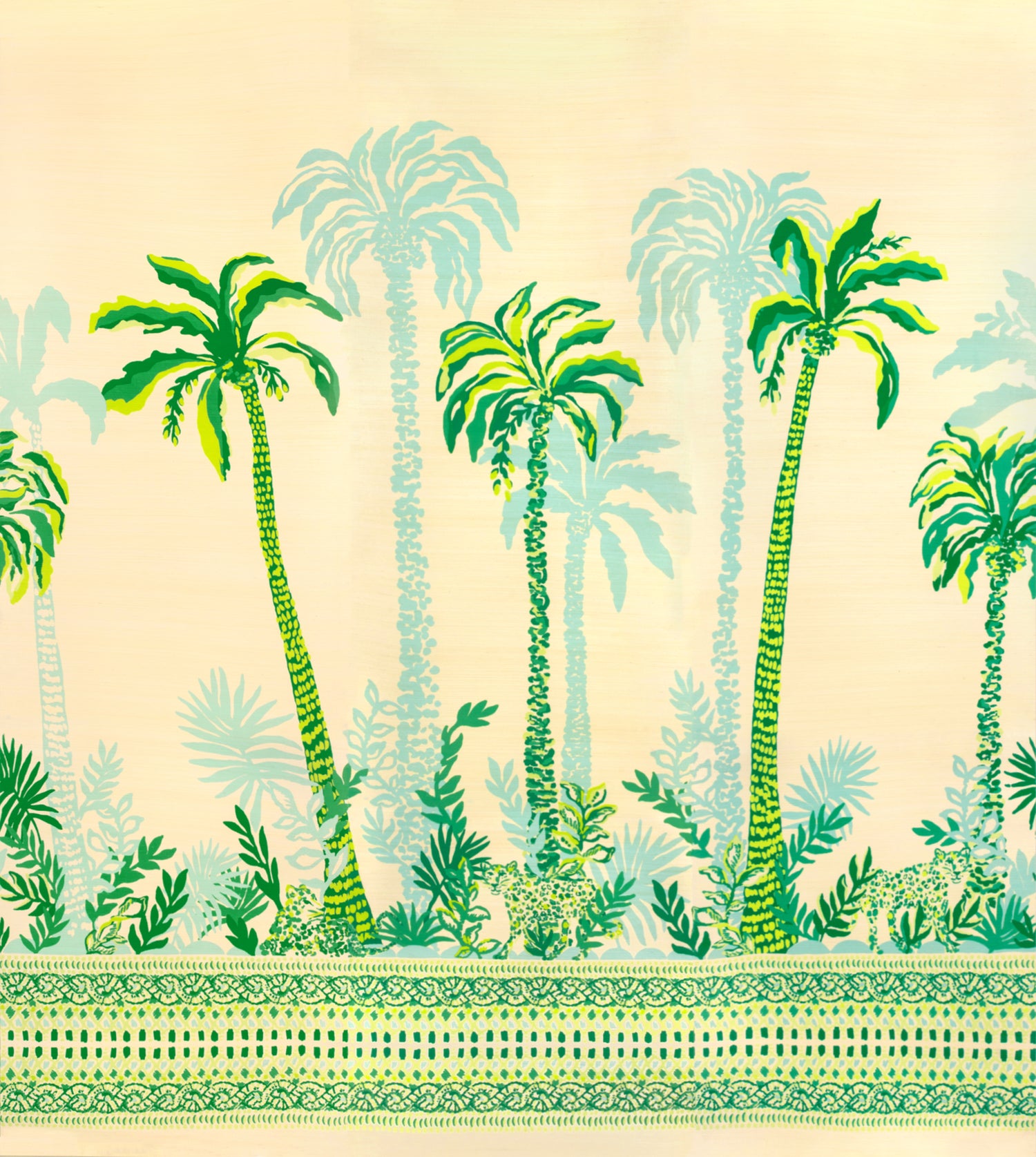Palms Way 3 Panel Mural in green color - pattern number P2025115.1630.0 - by Lee Jofa in the Lilly Pulitzer III collection