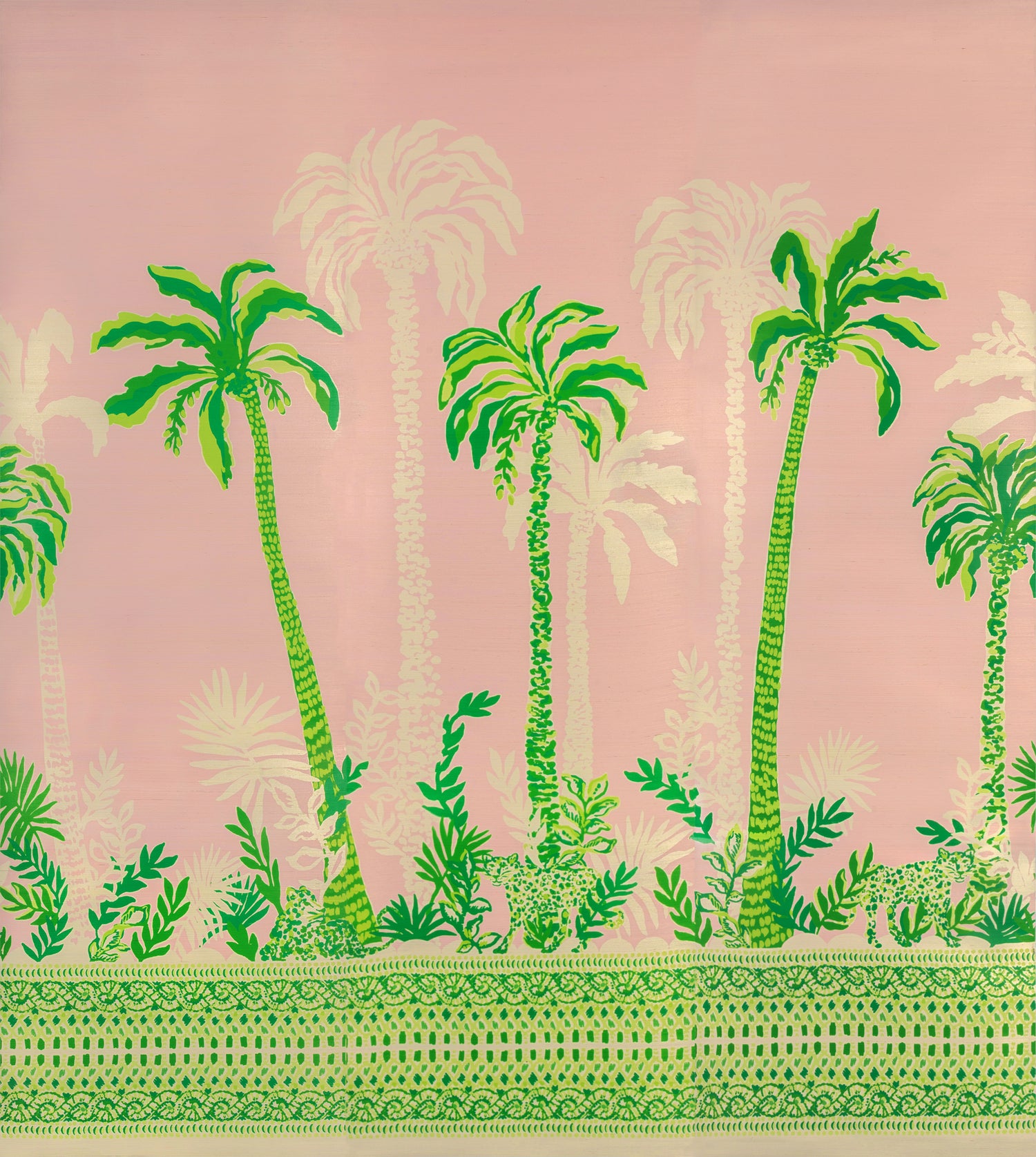Palms Way 3 Panel Mural in pink color - pattern number P2025115.73.0 - by Lee Jofa in the Lilly Pulitzer III collection