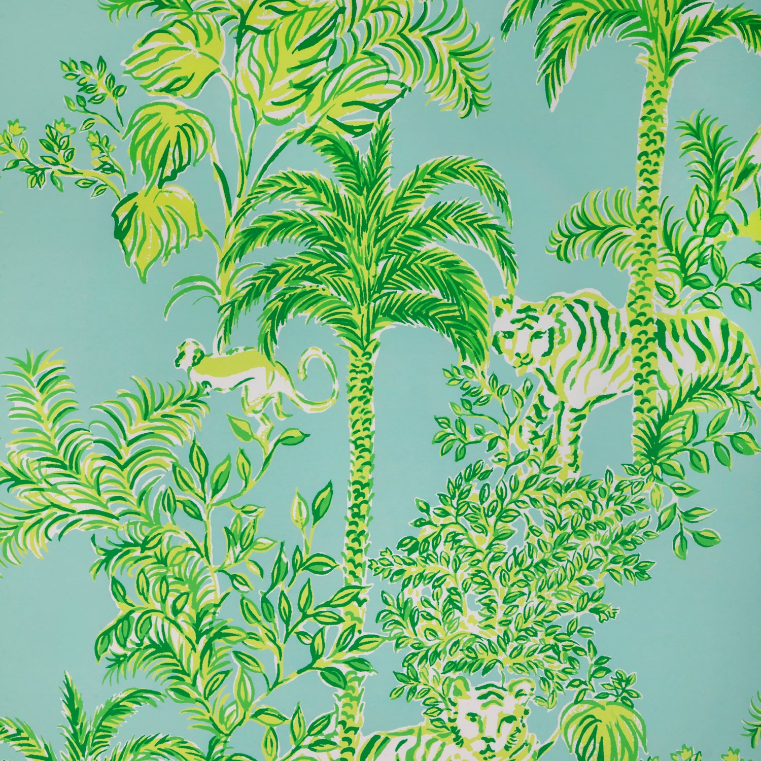 Tiger Queen Wallpaper in aqua color - pattern number P2025118.353.0 - by Lee Jofa in the Lilly Pulitzer III collection