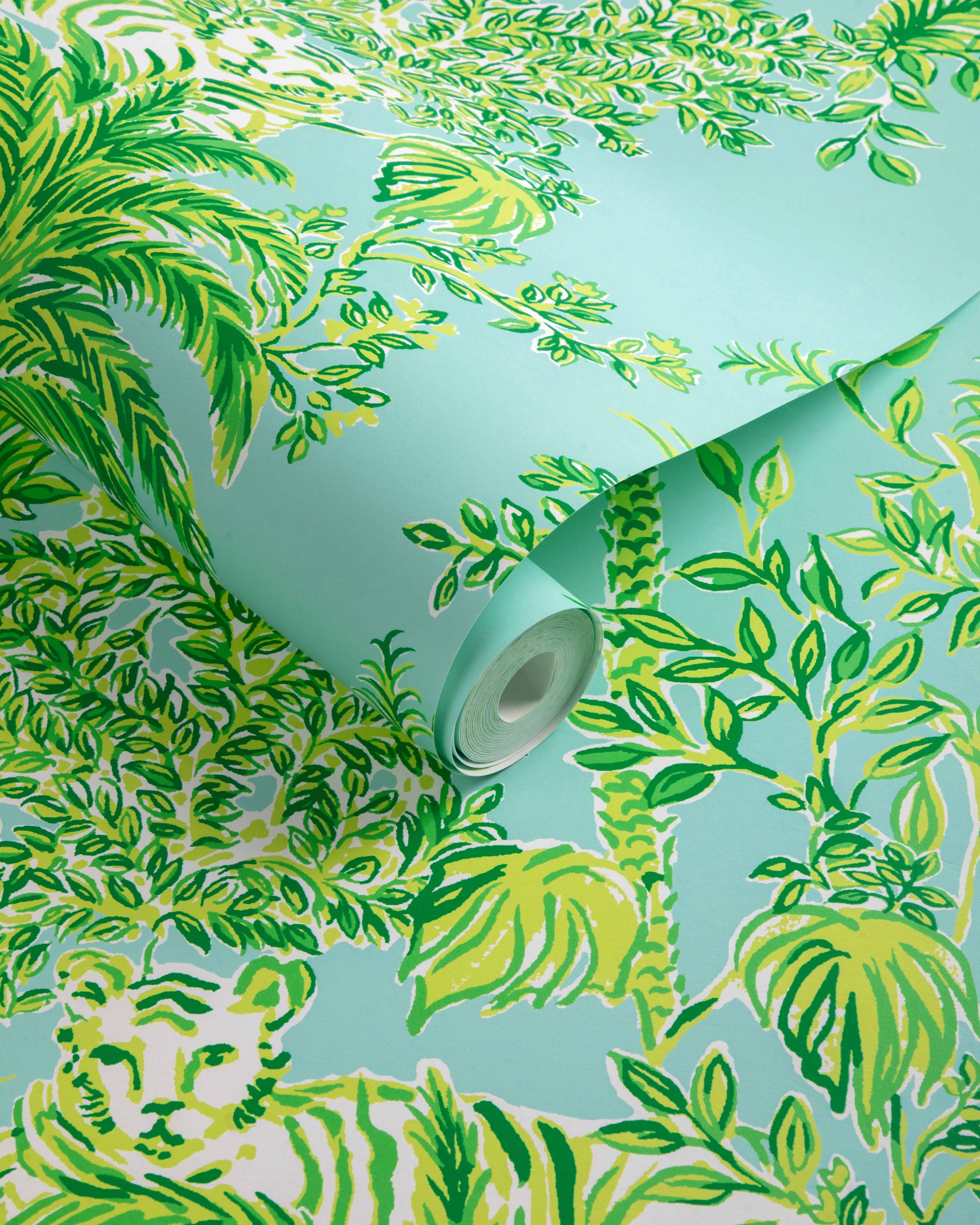 Tiger Queen Wallpaper in aqua color - pattern number P2025118.353.0 - by Lee Jofa in the Lilly Pulitzer III collection