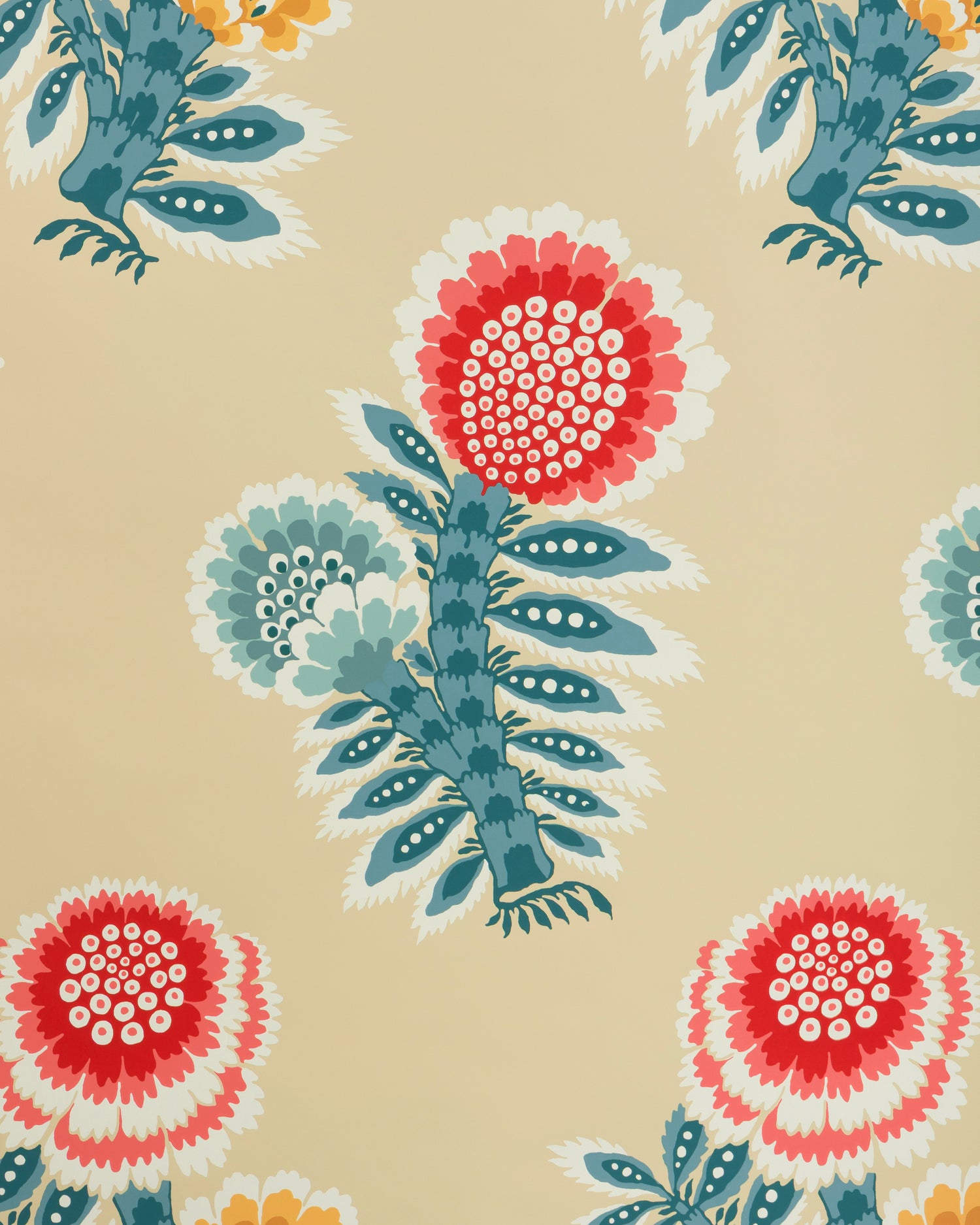 Kumaly Wallpaper in beige, red, blue color - pattern number P8025111.195.0 - by Kravet in the Jardin De Maclot collection