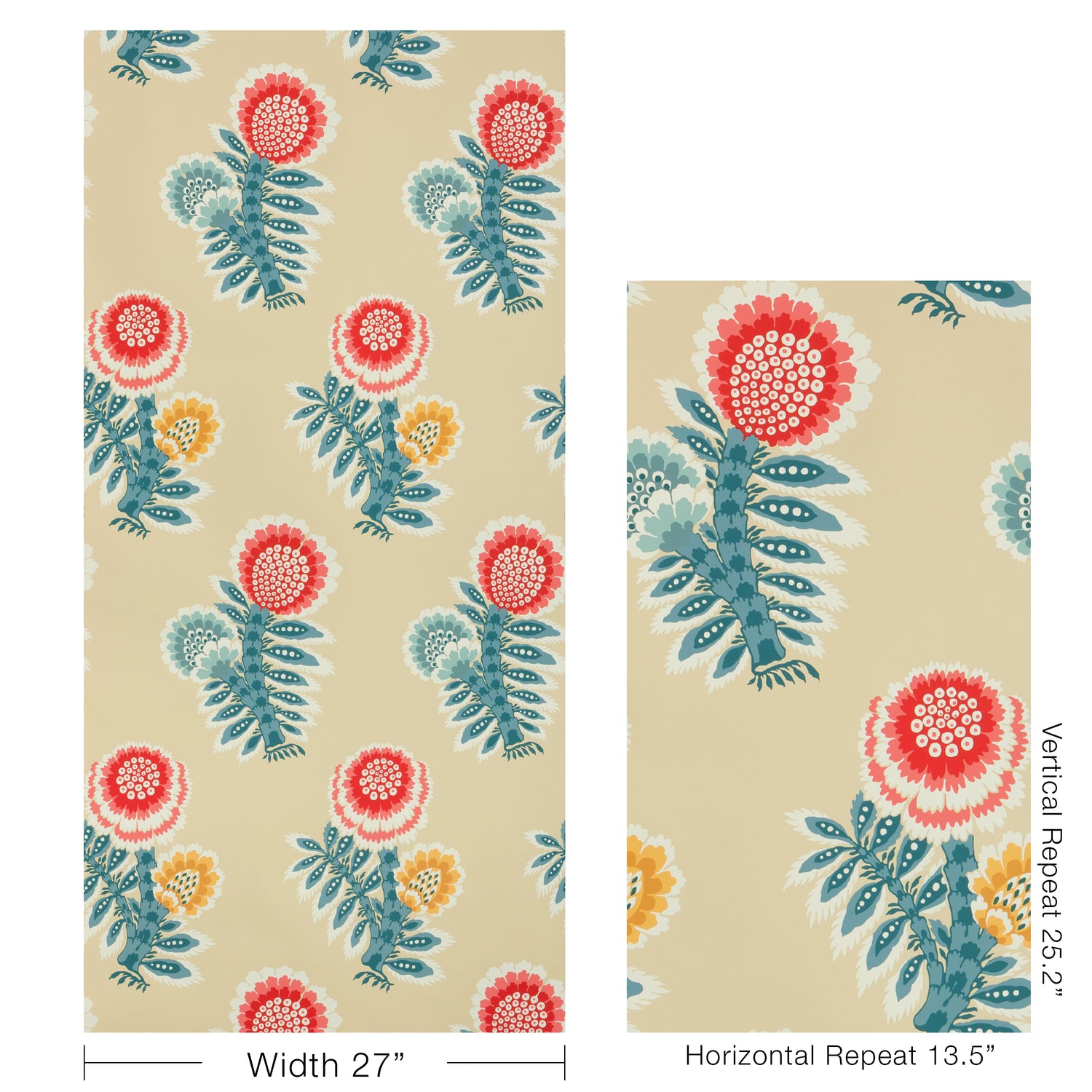Kumaly Wallpaper in beige, red, blue color - pattern number P8025111.195.0 - by Kravet in the Jardin De Maclot collection