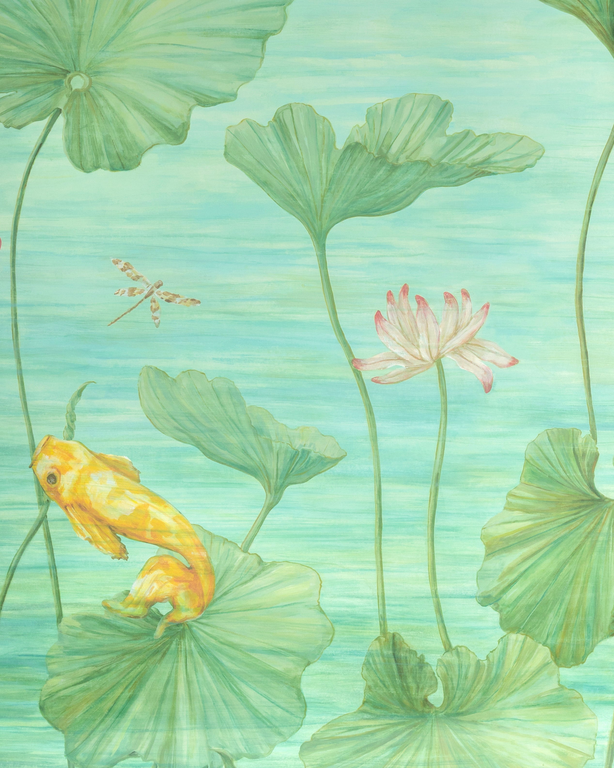 Koi Pond 3 Panel Mural in teal color - pattern number P8026100.353.0 - by Brunschwig and Fils in the Les Paysages Murals collection