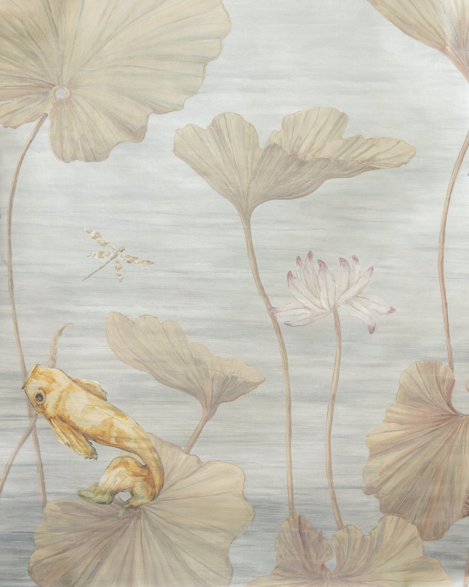 Koi Pond 3 Panel Mural in slate and metallic color - pattern number P8026101.11.0 - by Brunschwig and Fils in the Les Paysages Murals collection