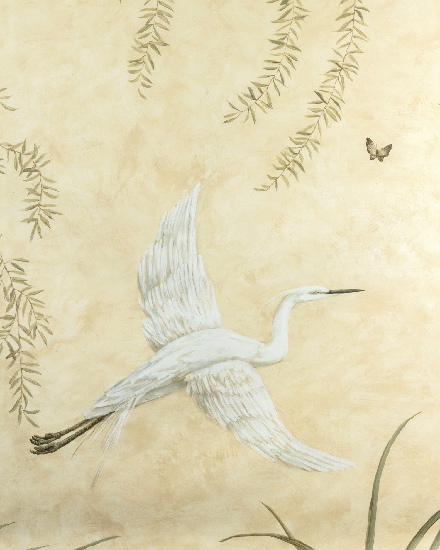 Egret Marsh 3 Panel Mural in sand color - pattern number P8026102.1116.0 - by Brunschwig and Fils in the Les Paysages Murals collection