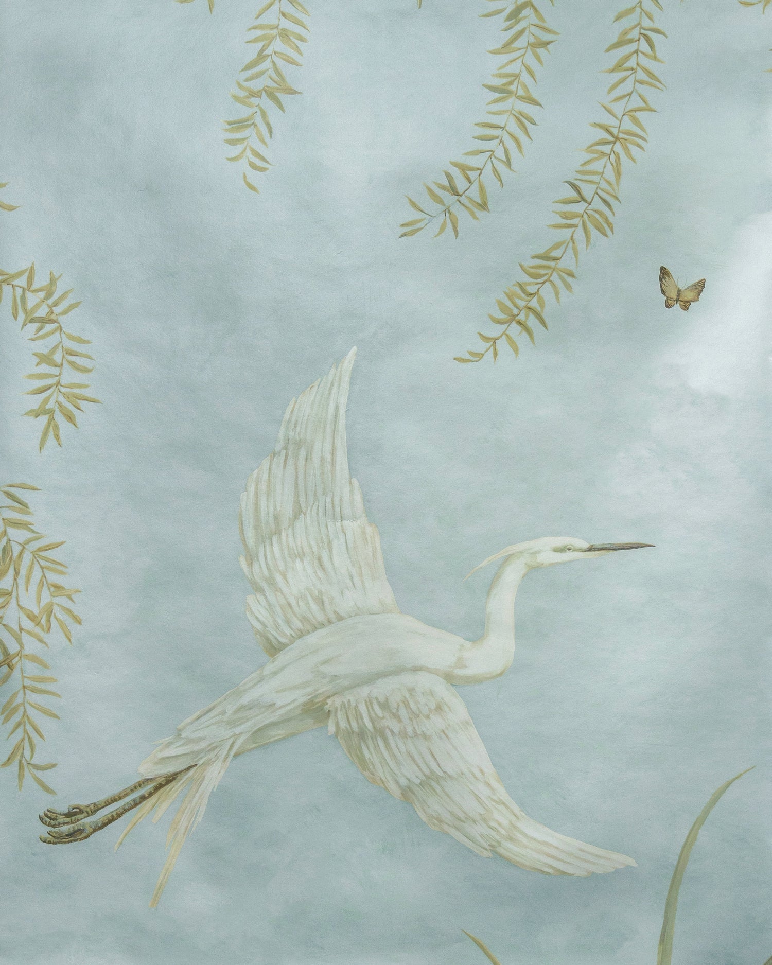 Egret Marsh 3 Panel Mural in mist and metallic color - pattern number P8026103.1113.0 - by Brunschwig and Fils in the Les Paysages Murals collection