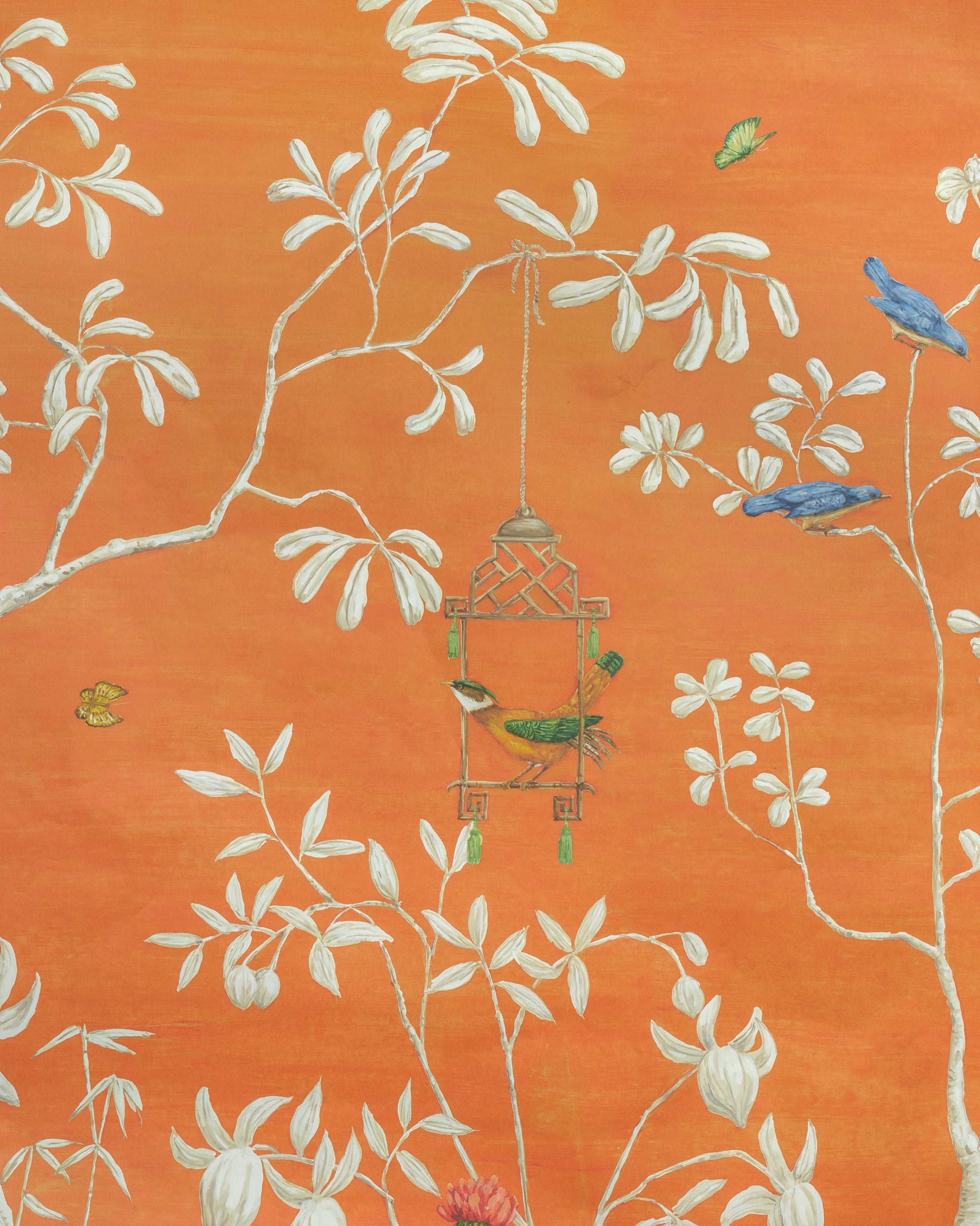 Jardin Yili 3 Panel Mural in orange color - pattern number P8026104.12.0 - by Brunschwig and Fils in the Les Paysages Murals collection