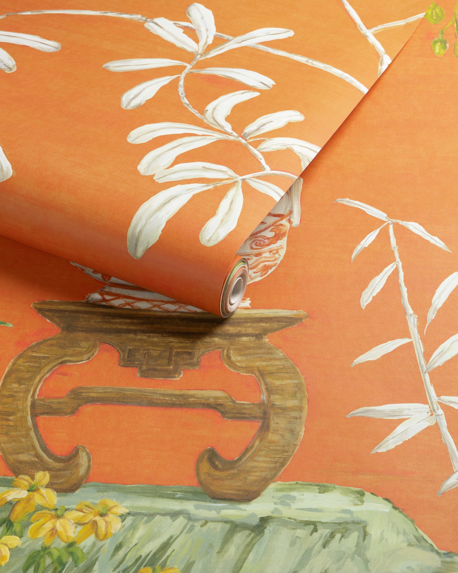 Jardin Yili 3 Panel Mural in orange color - pattern number P8026104.12.0 - by Brunschwig and Fils in the Les Paysages Murals collection