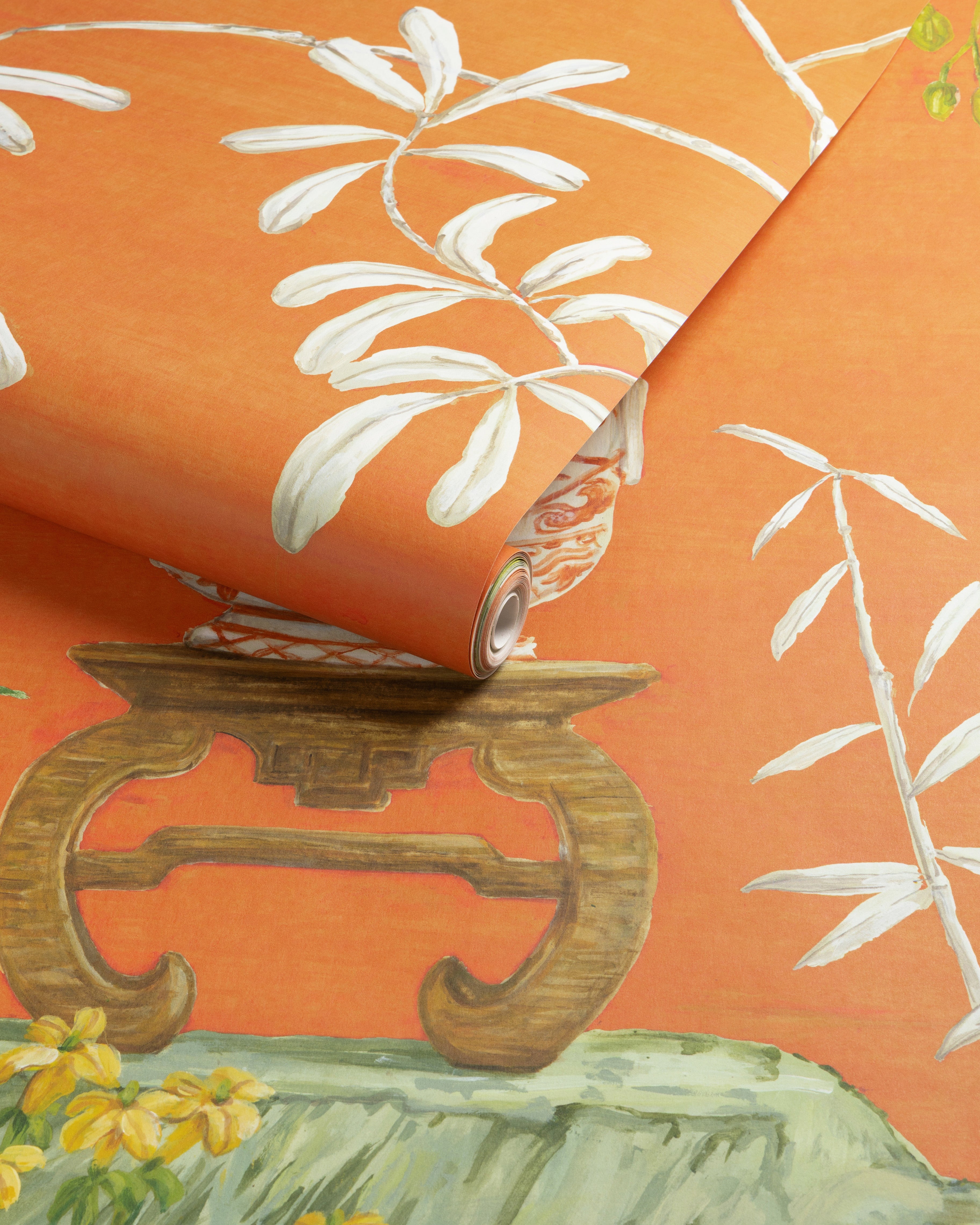 Jardin Yili 3 Panel Mural in orange color - pattern number P8026104.12.0 - by Brunschwig and Fils in the Les Paysages Murals collection
