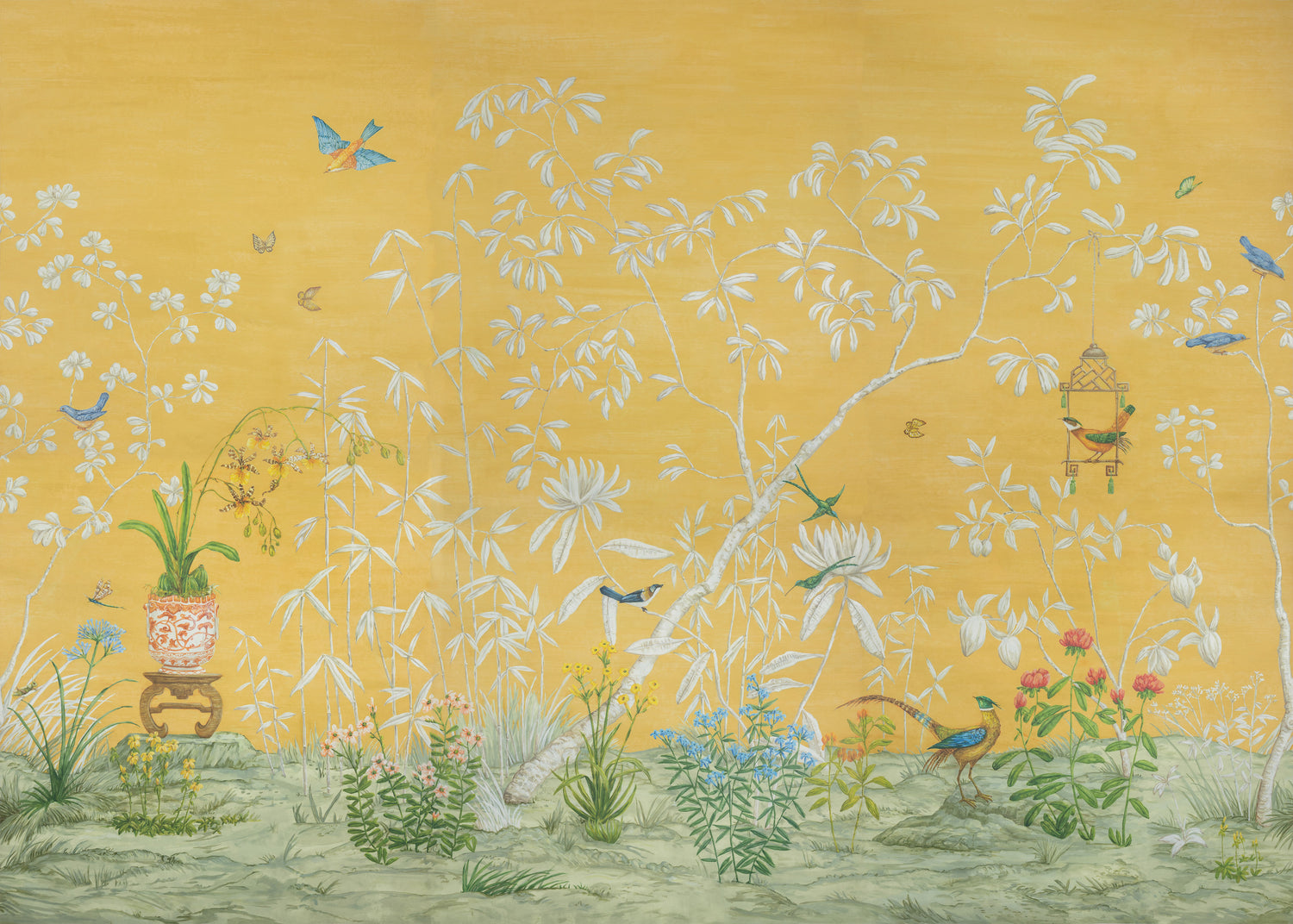 Jardin Yili 3 Panel Mural in soleil color - pattern number P8026104.4.0 - by Brunschwig and Fils in the Les Paysages Murals collection