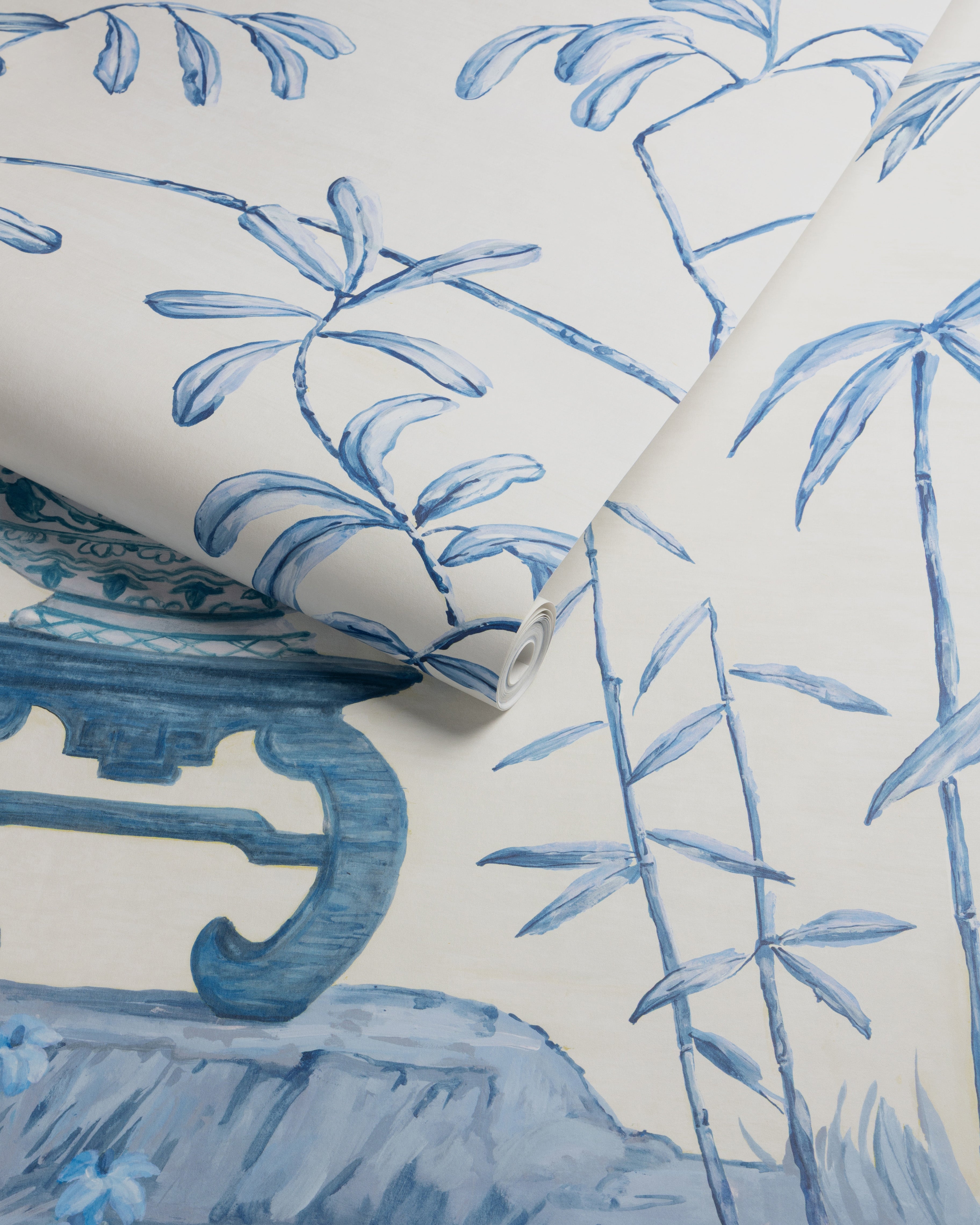 Jardin Yili 3 Panel Mural in delft color - pattern number P8026104.51.0 - by Brunschwig and Fils in the Les Paysages Murals collection