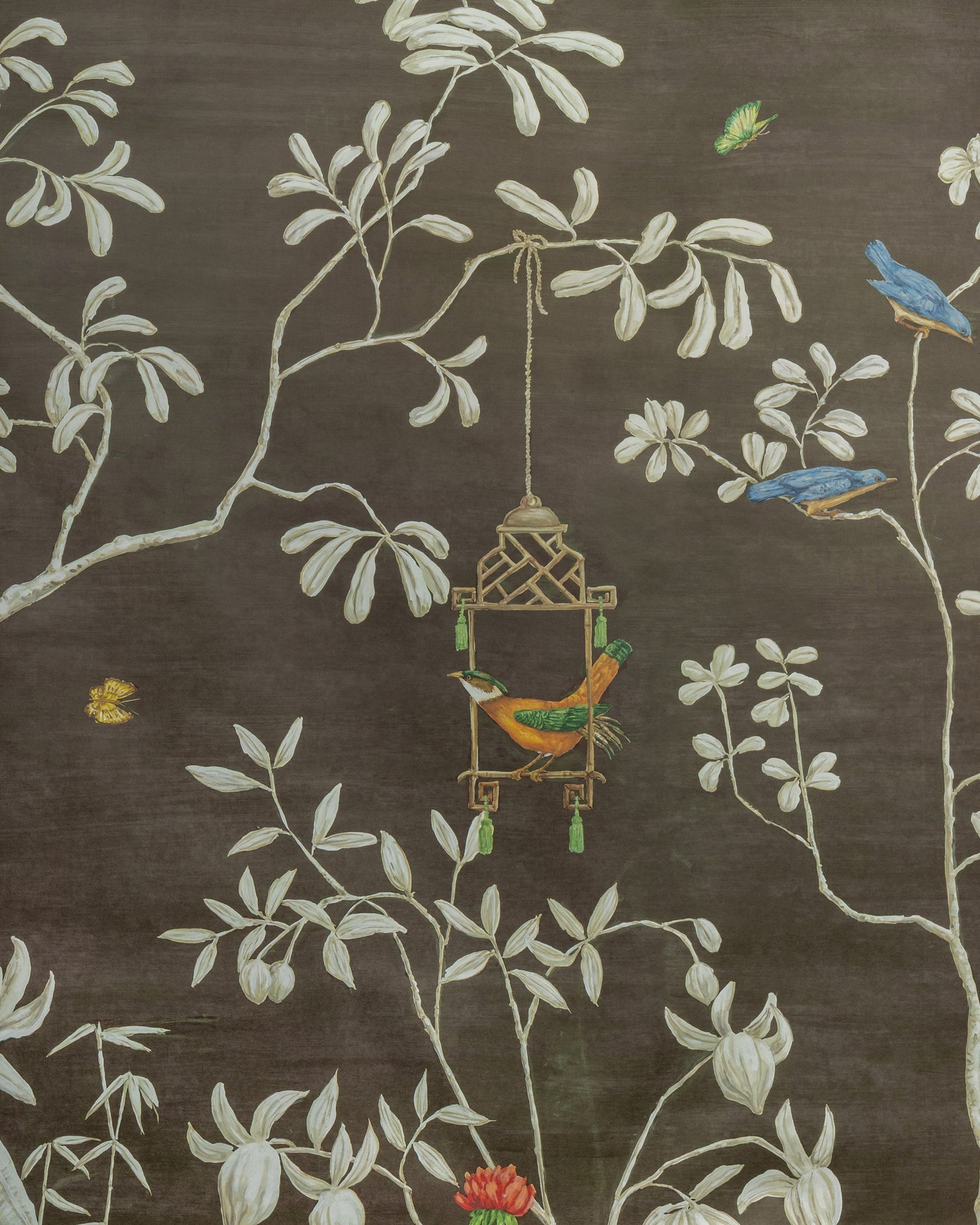 Jardin Yili 3 Panel Mural in chocolate color - pattern number P8026104.66.0 - by Brunschwig and Fils in the Les Paysages Murals collection