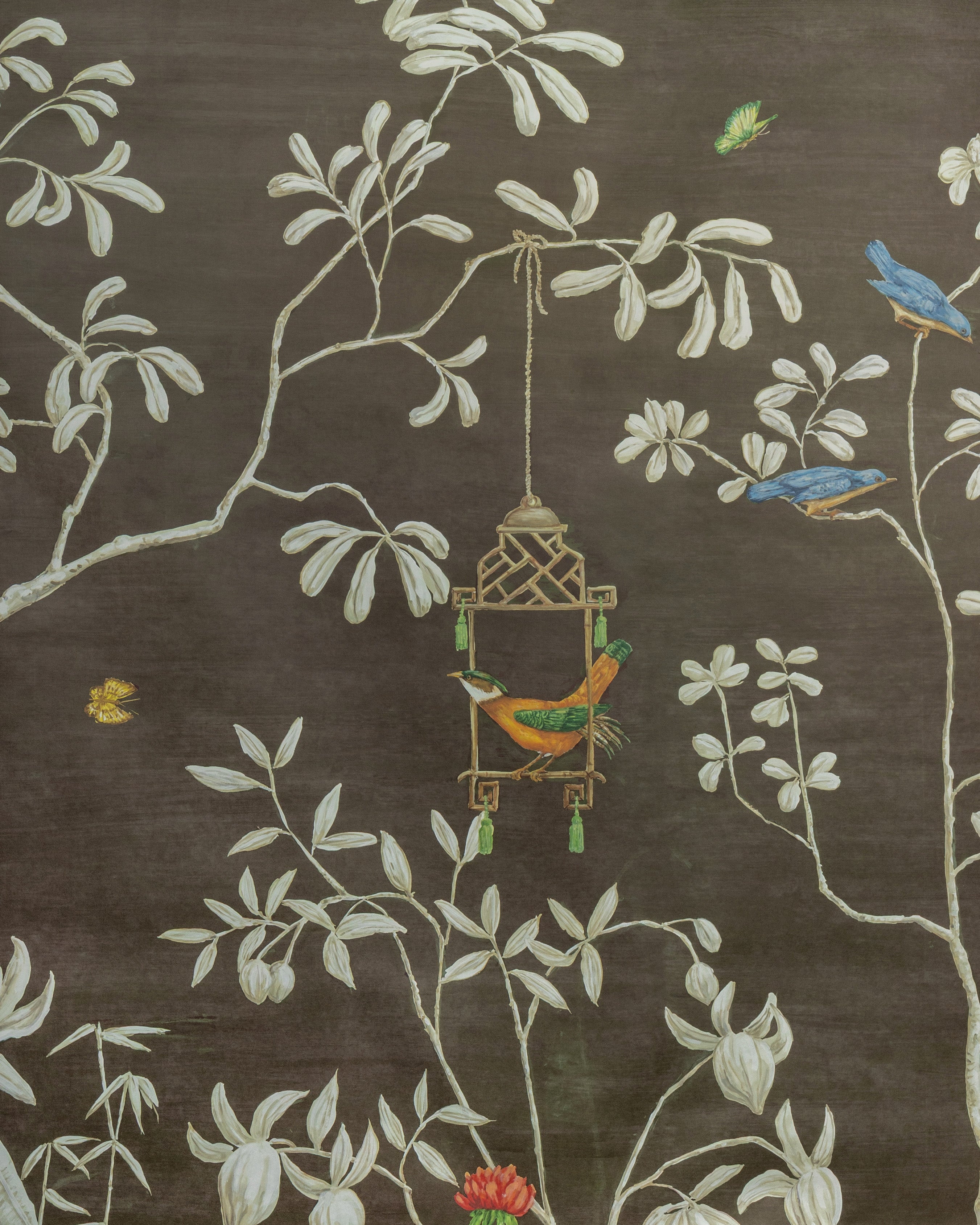 Jardin Yili 3 Panel Mural in chocolate color - pattern number P8026104.66.0 - by Brunschwig and Fils in the Les Paysages Murals collection