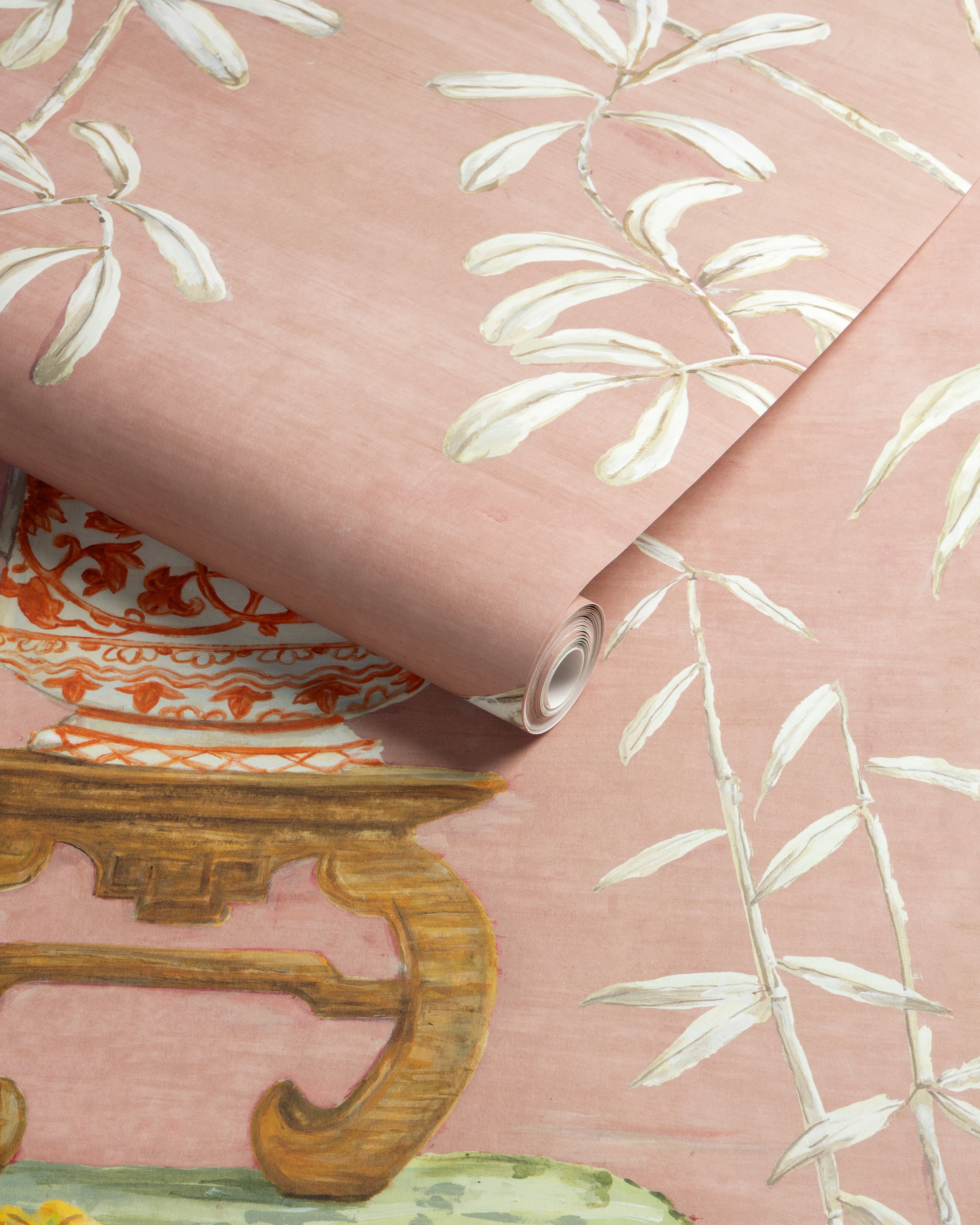 Jardin Yili 3 Panel Mural in blush color - pattern number P8026104.7.0 - by Brunschwig and Fils in the Les Paysages Murals collection