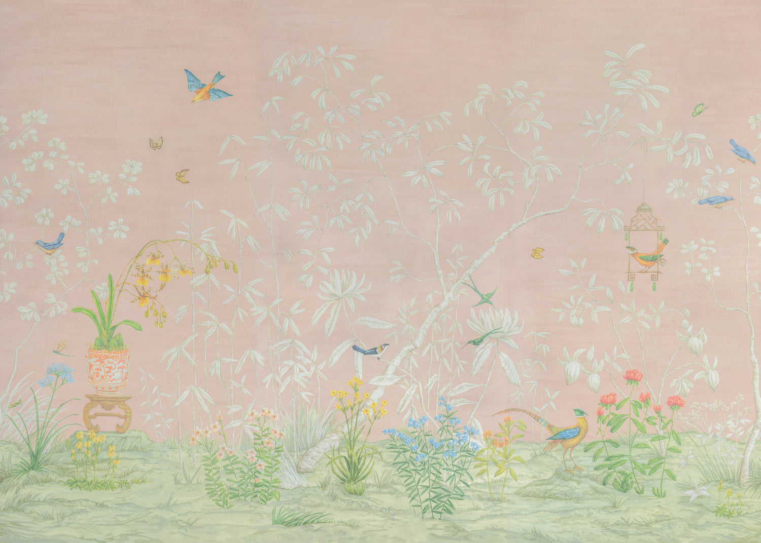 Jardin Yili 3 Panel Mural in blush color - pattern number P8026104.7.0 - by Brunschwig and Fils in the Les Paysages Murals collection
