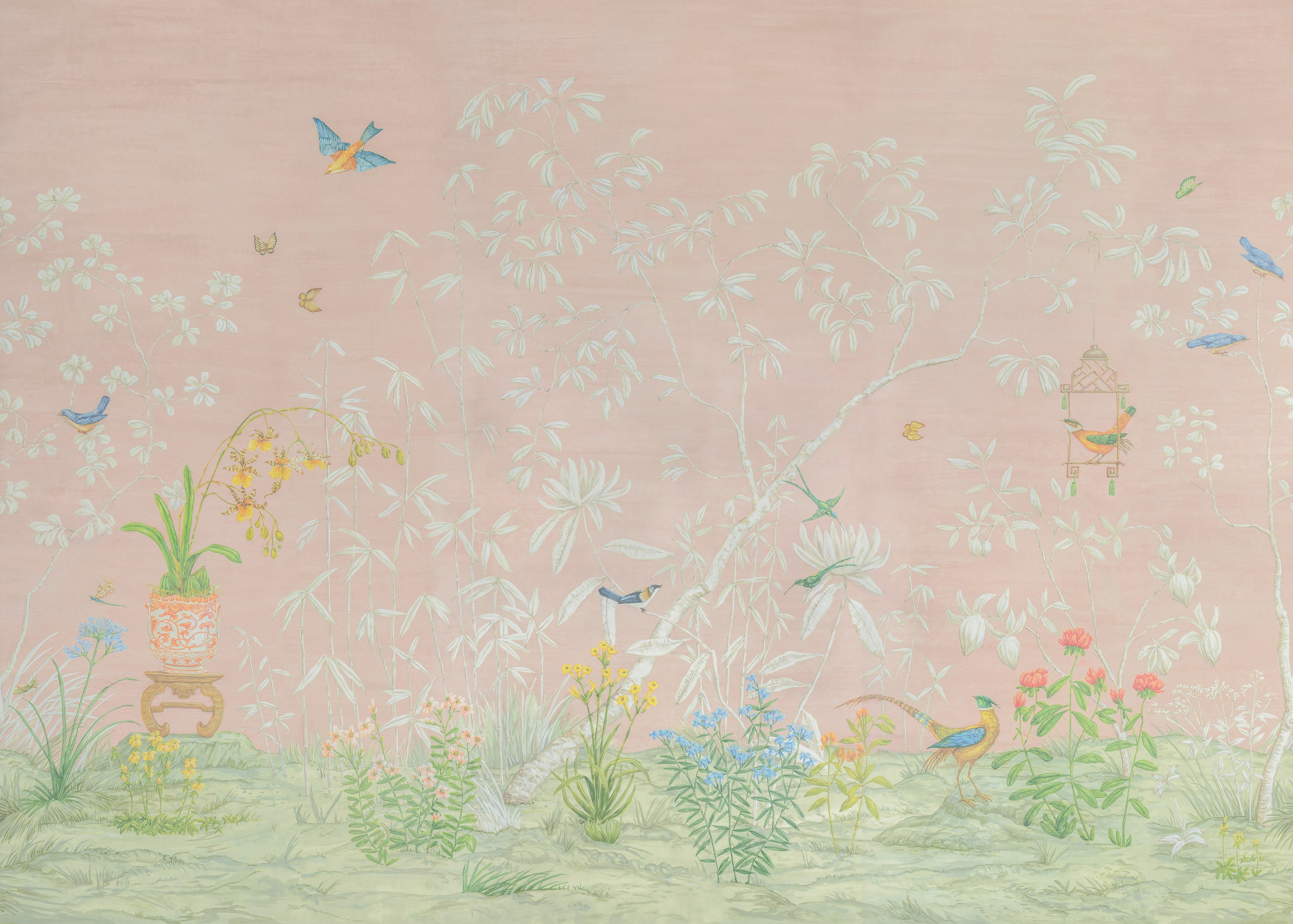 Jardin Yili 3 Panel Mural in blush color - pattern number P8026104.7.0 - by Brunschwig and Fils in the Les Paysages Murals collection