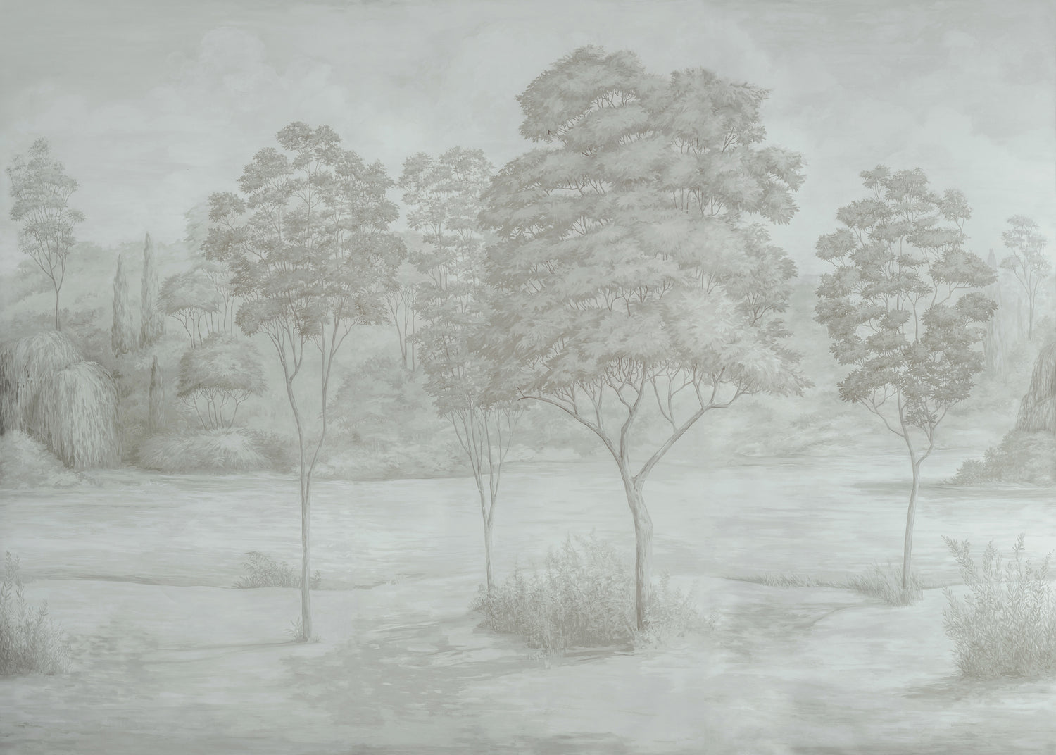 Arbres 3 Panel Mural in neutral color - pattern number P8026105.1611.0 - by Brunschwig and Fils in the Les Paysages Murals collection