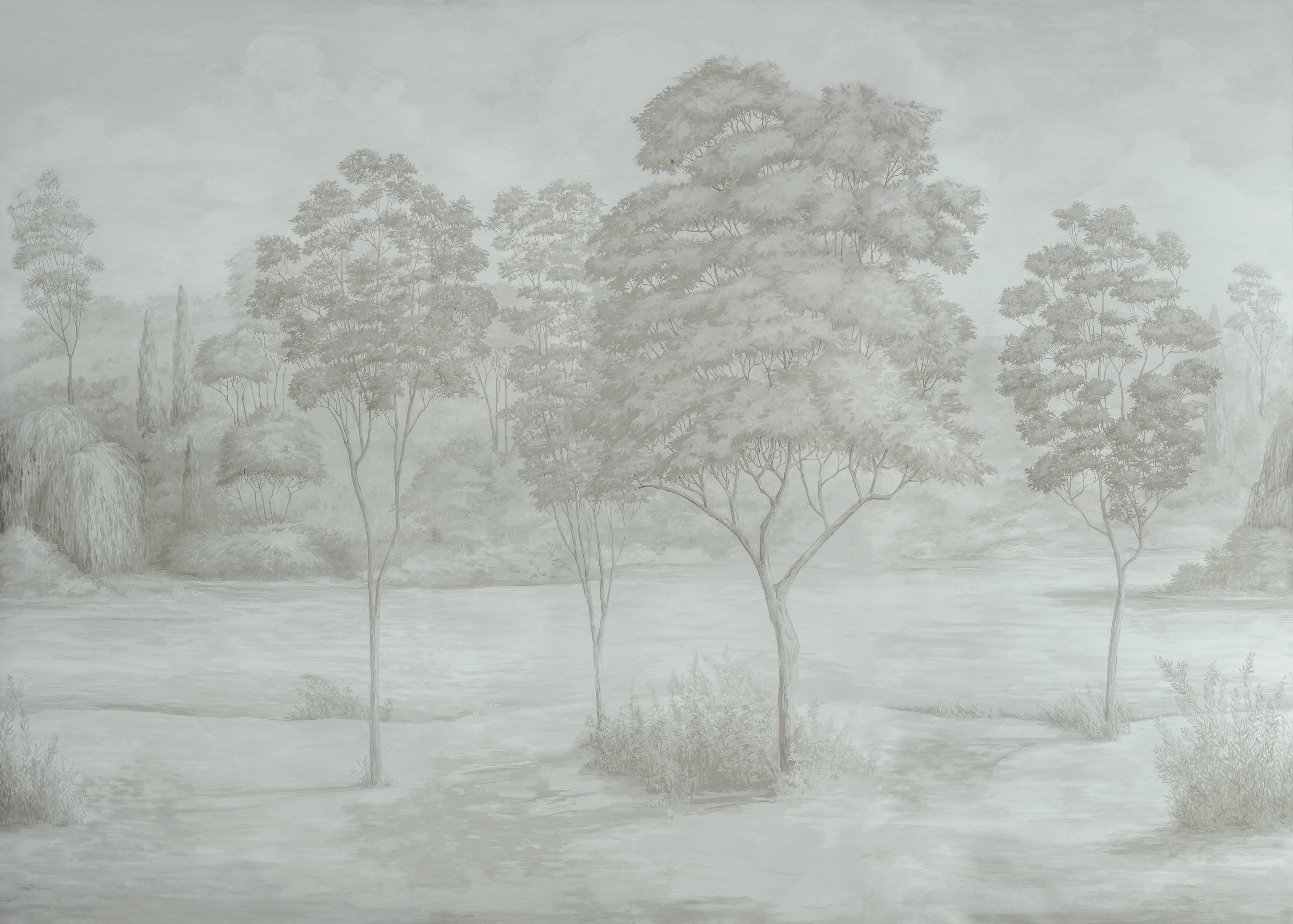 Arbres 3 Panel Mural in neutral color - pattern number P8026105.1611.0 - by Brunschwig and Fils in the Les Paysages Murals collection