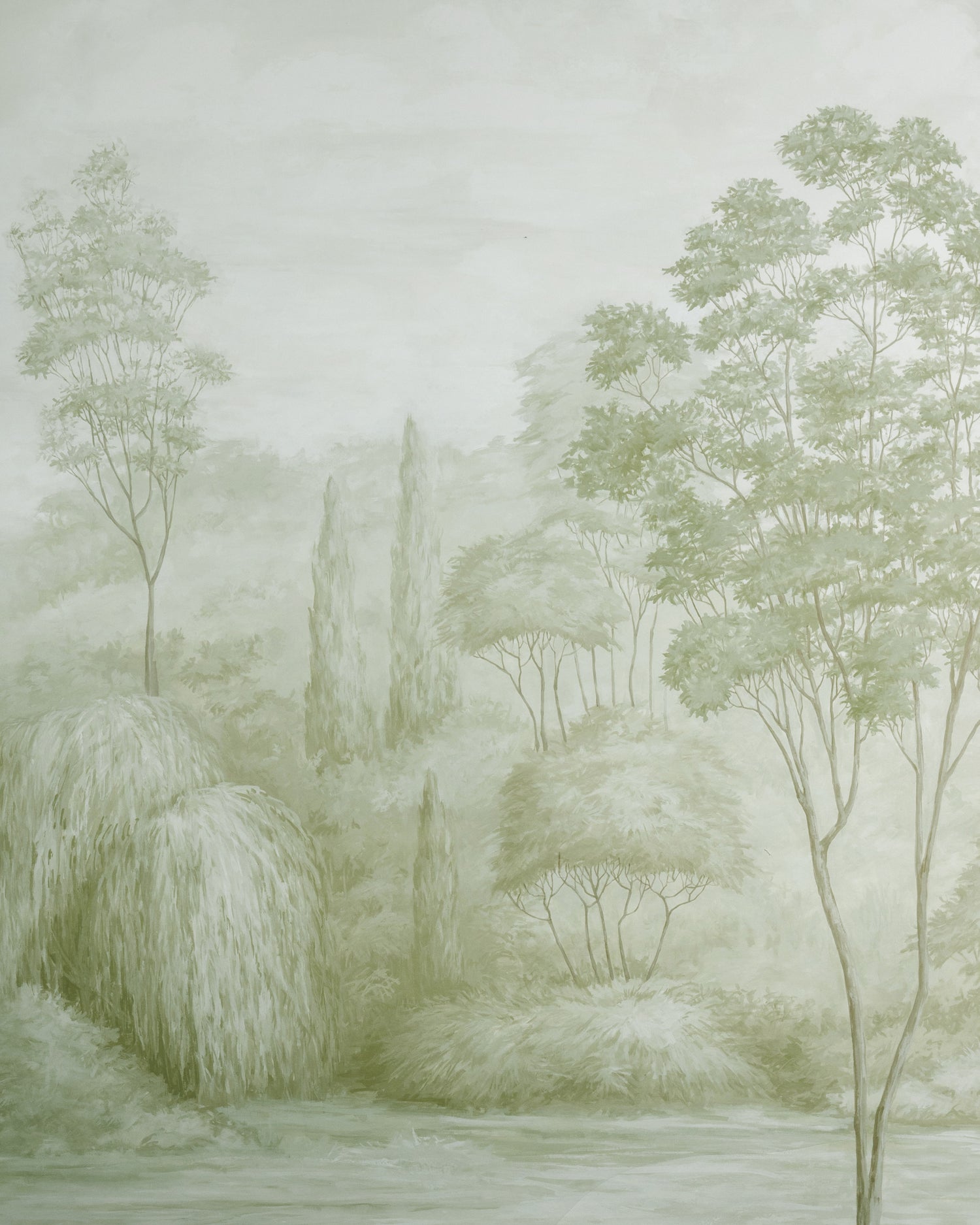 Arbres 3 Panel Mural in leaf color - pattern number P8026105.311.0 - by Brunschwig and Fils in the Les Paysages Murals collection