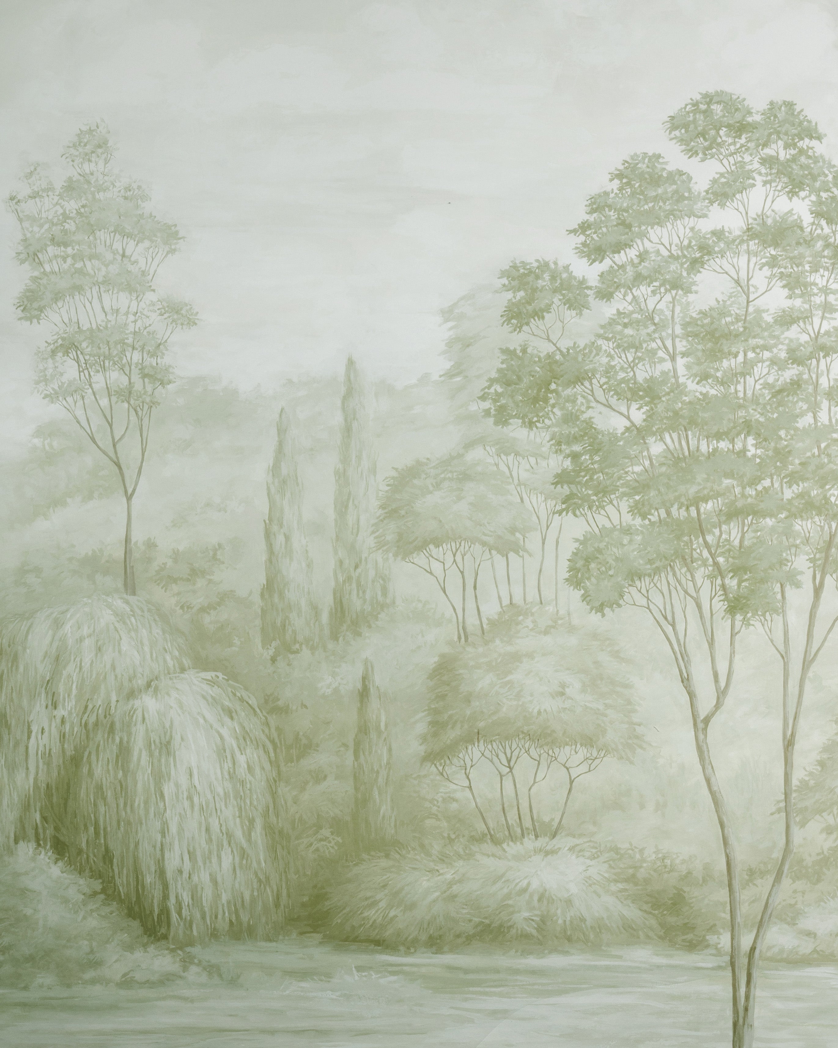 Arbres 3 Panel Mural in leaf color - pattern number P8026105.311.0 - by Brunschwig and Fils in the Les Paysages Murals collection