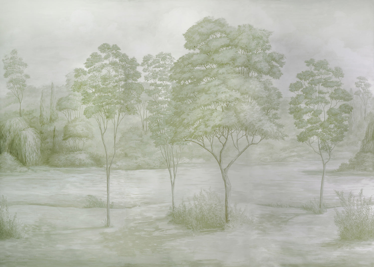 Arbres 3 Panel Mural in leaf color - pattern number P8026105.311.0 - by Brunschwig and Fils in the Les Paysages Murals collection