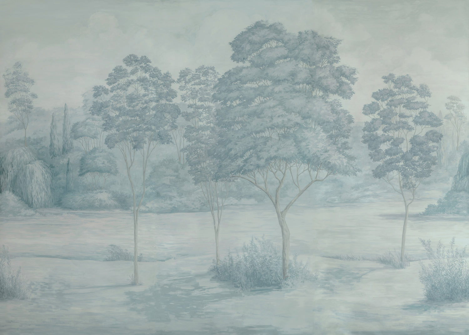 Arbres 3 Panel Mural in blue color - pattern number P8026105.511.0 - by Brunschwig and Fils in the Les Paysages Murals collection