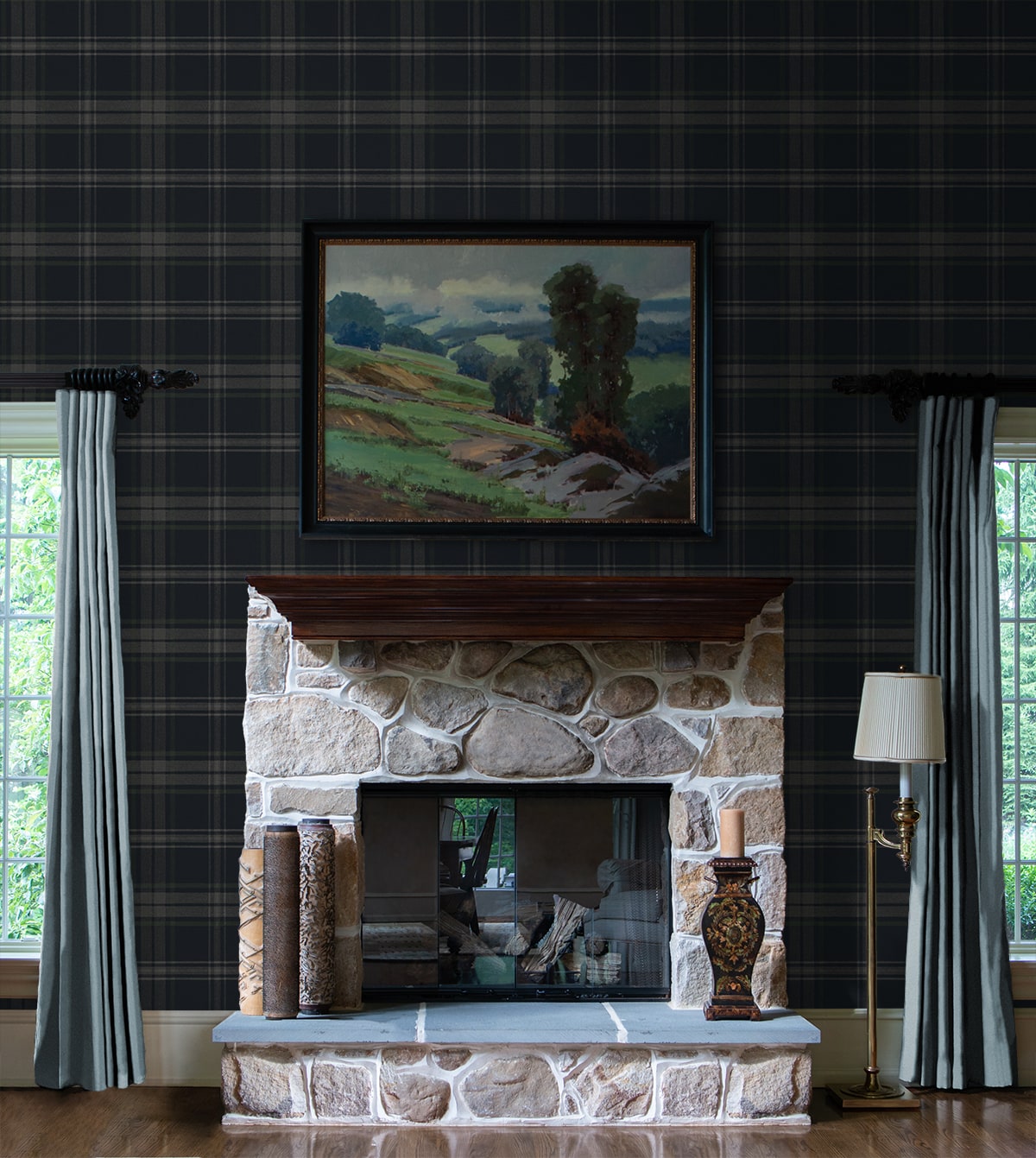 Dellabrooke Plaid wallpaper in dark blue and evergreen color - pattern number PR13402 - by Seabrook in the Seabrook Prepasted Wallpaper Assortment collection