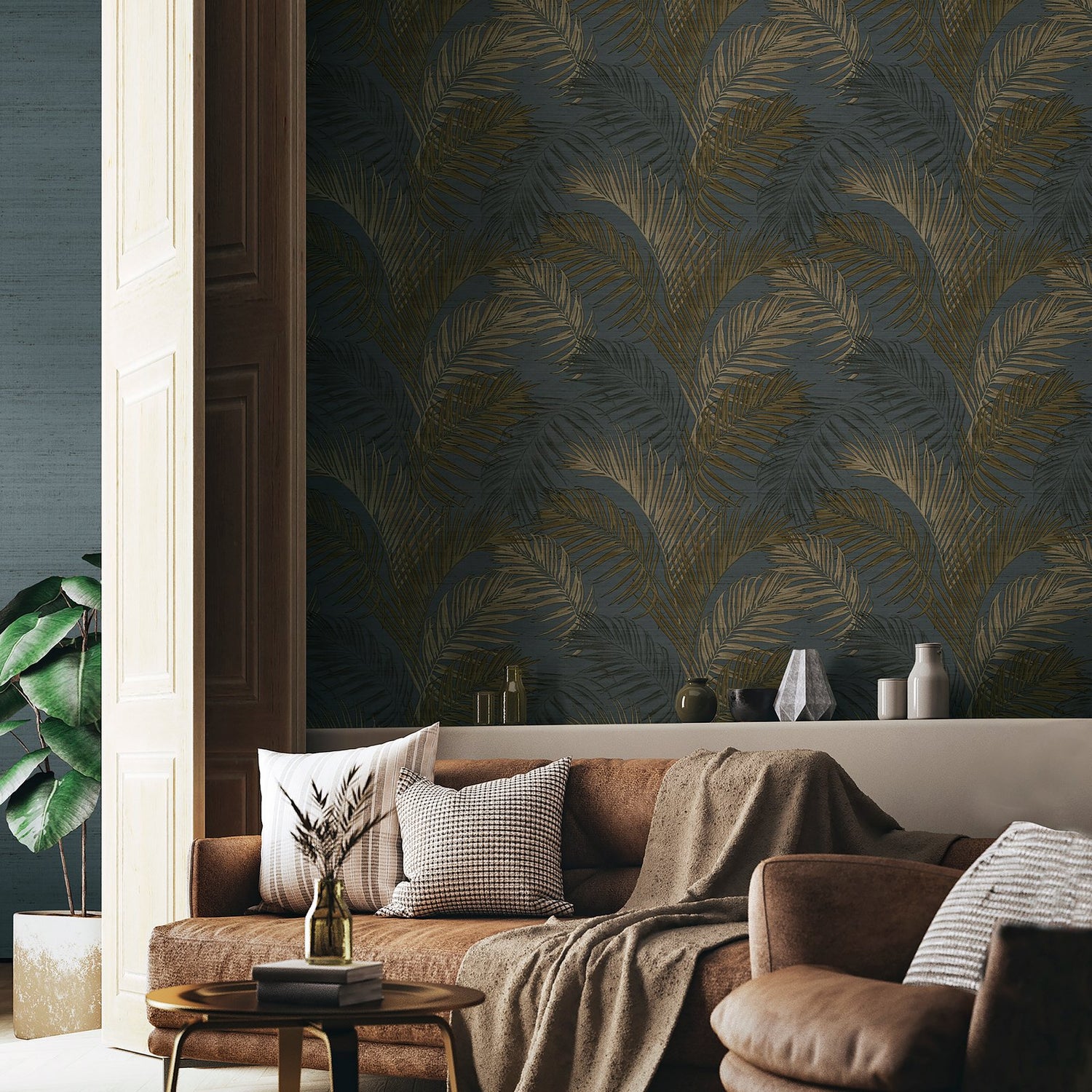 Tree Leaf wallpaper in blue color - pattern number PS33316 - by Galerie in the Synergy collection