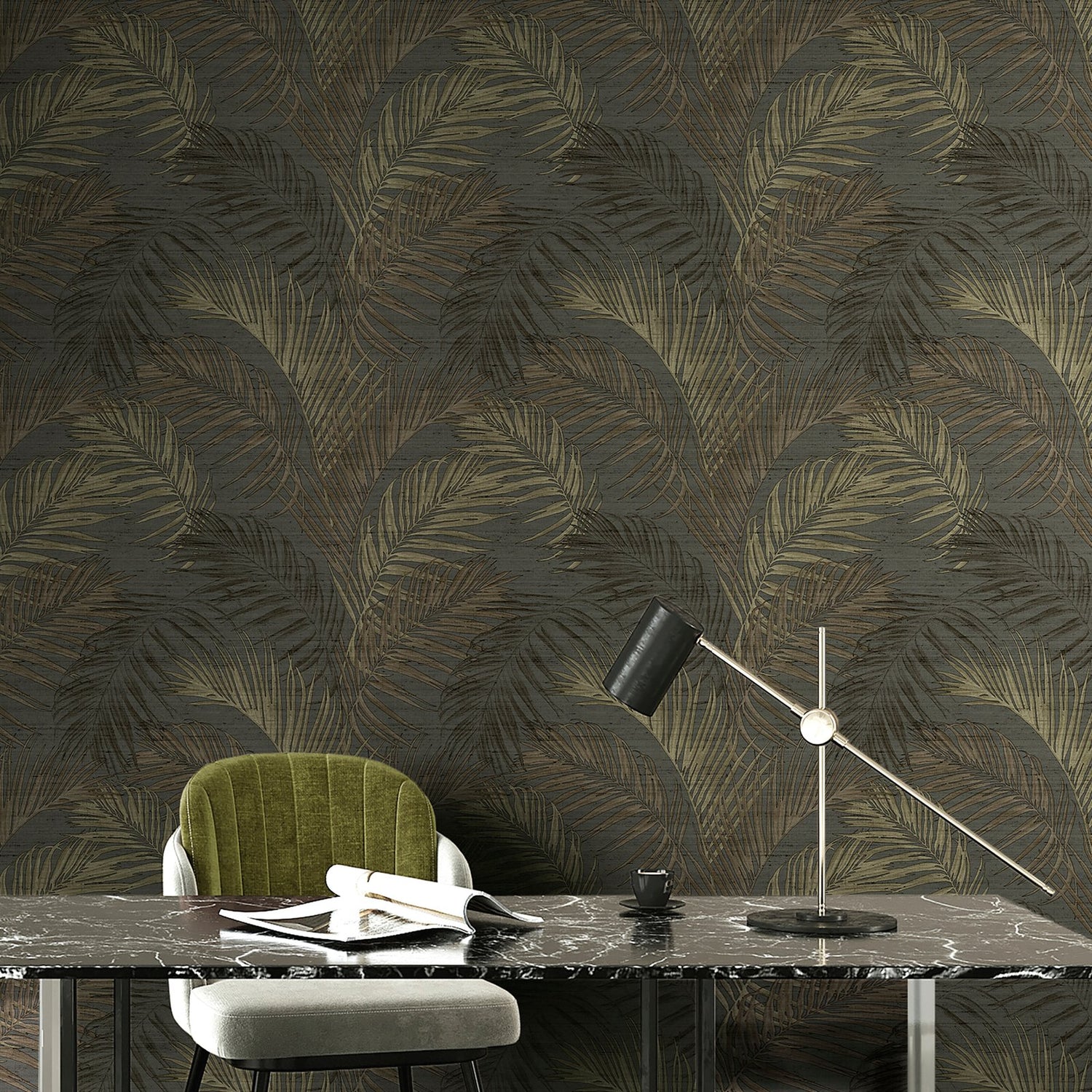 Tree Leaf wallpaper in black color - pattern number PS33319 - by Galerie in the Synergy collection