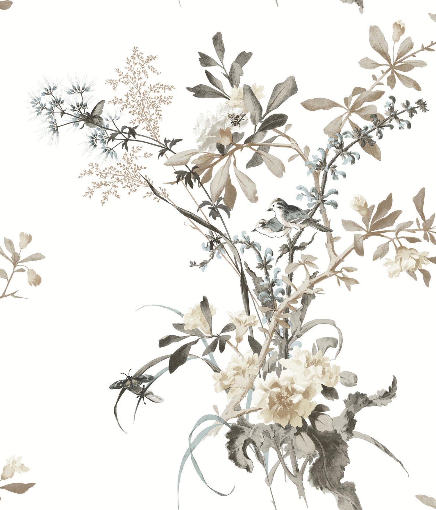 Wild Flowers Peel and Stick wallpaper in neutral color - pattern number PSW1365RL - by York in the Vintage Florals Peel and Stick Wallpaper collection