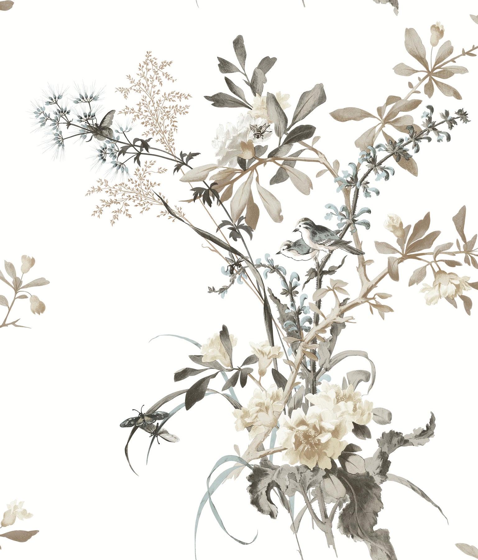 Wild Flowers Peel and Stick wallpaper in neutral color - pattern number PSW1365RL - by York in the Vintage Florals Peel and Stick Wallpaper collection