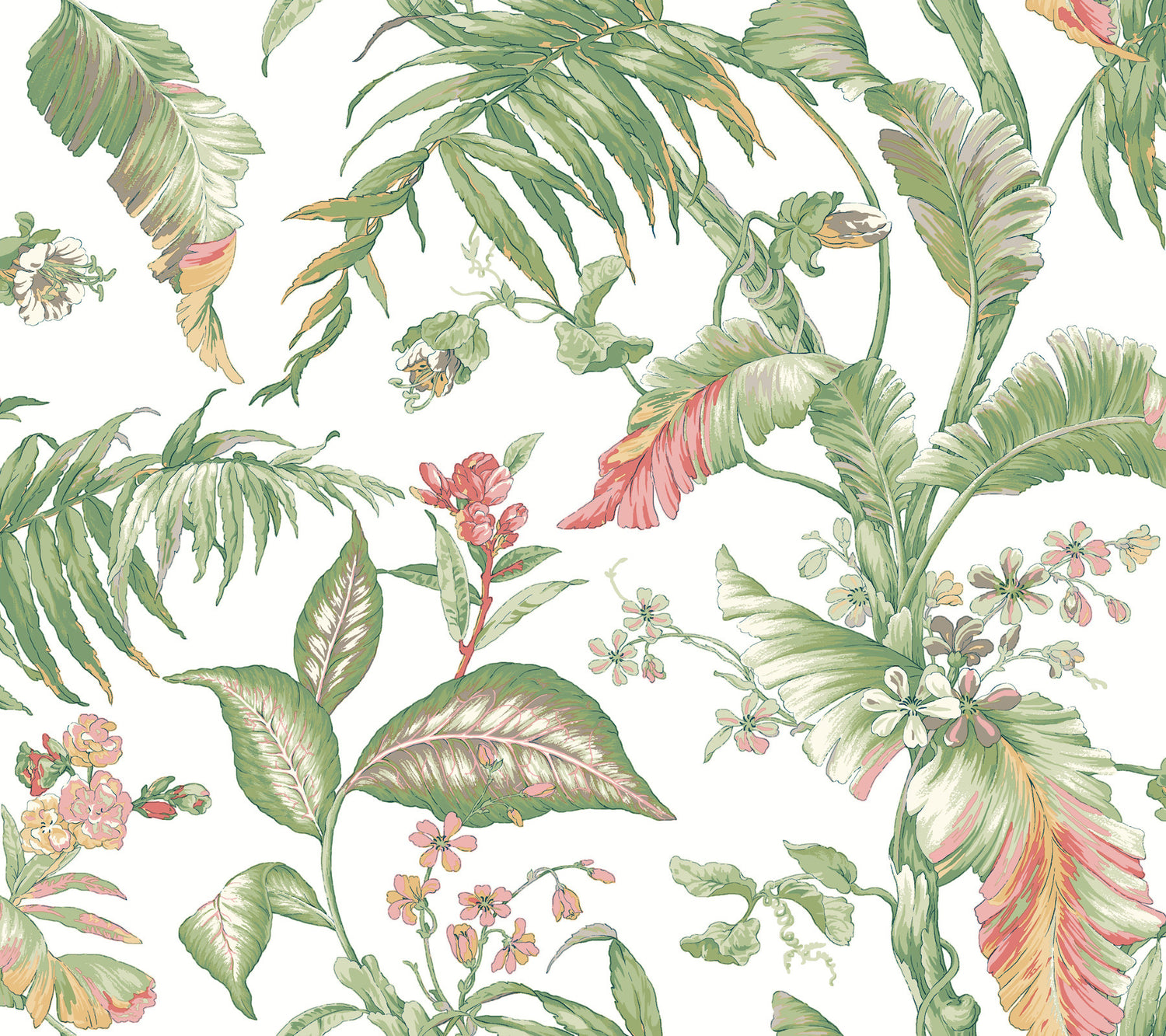 Fiji Garden Peel and Stick wallpaper in white multi color - pattern number PSW1369RL - by York in the Vintage Florals Peel and Stick Wallpaper collection