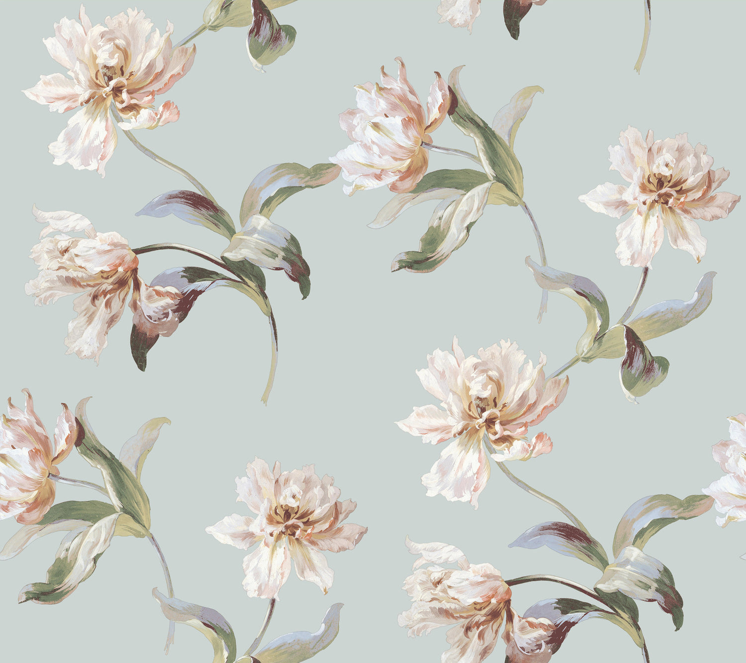 Large Parrot Tulip Peel and Stick wallpaper in white color - pattern number PSW1374RL - by York in the Vintage Florals Peel and Stick Wallpaper collection