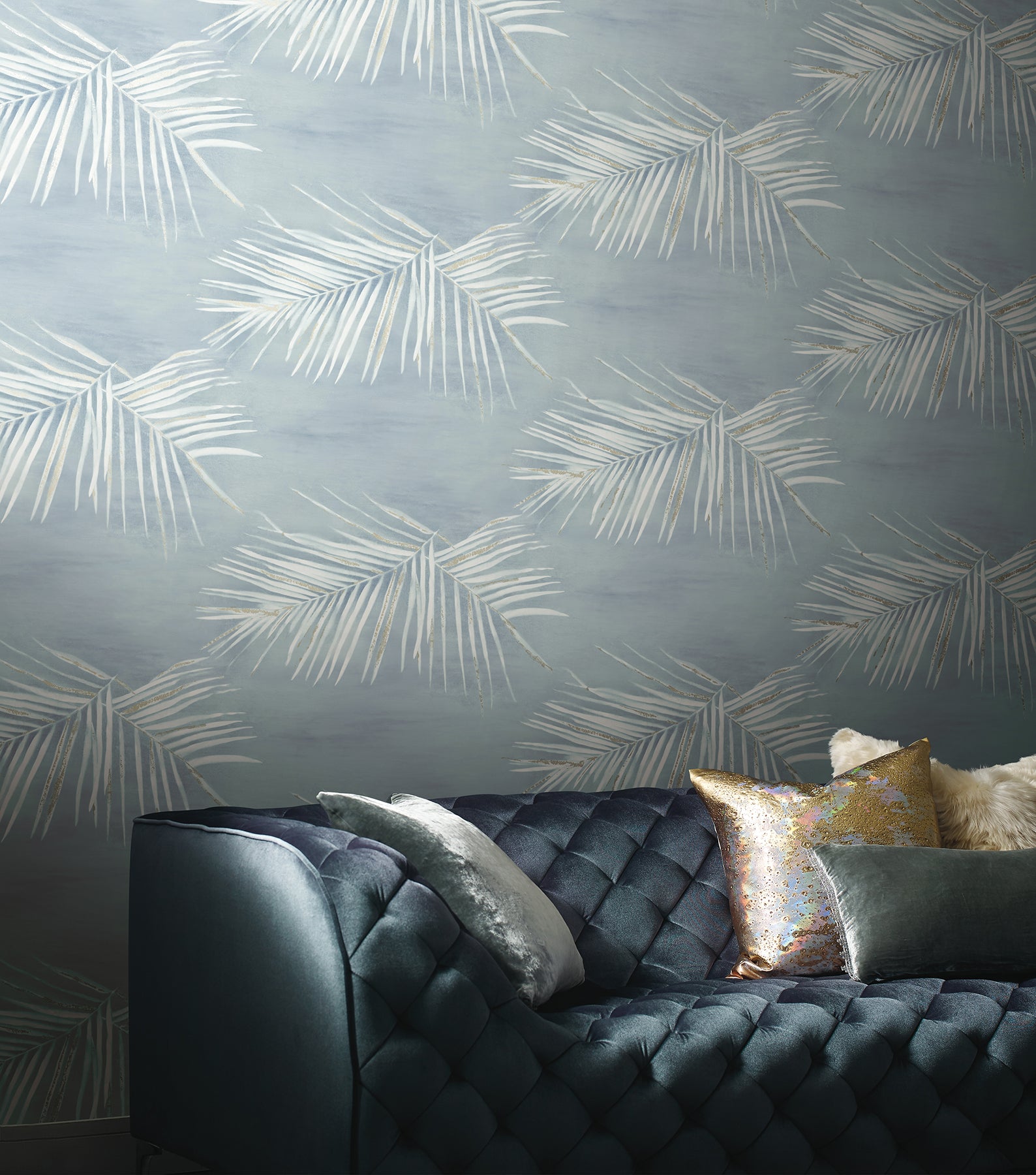 Endless Summer Peel and Stick wallpaper in blue metallic color - pattern number PSW1554RL - by York in the Aviva Stanoff Peel and Stick Wallpaper collection