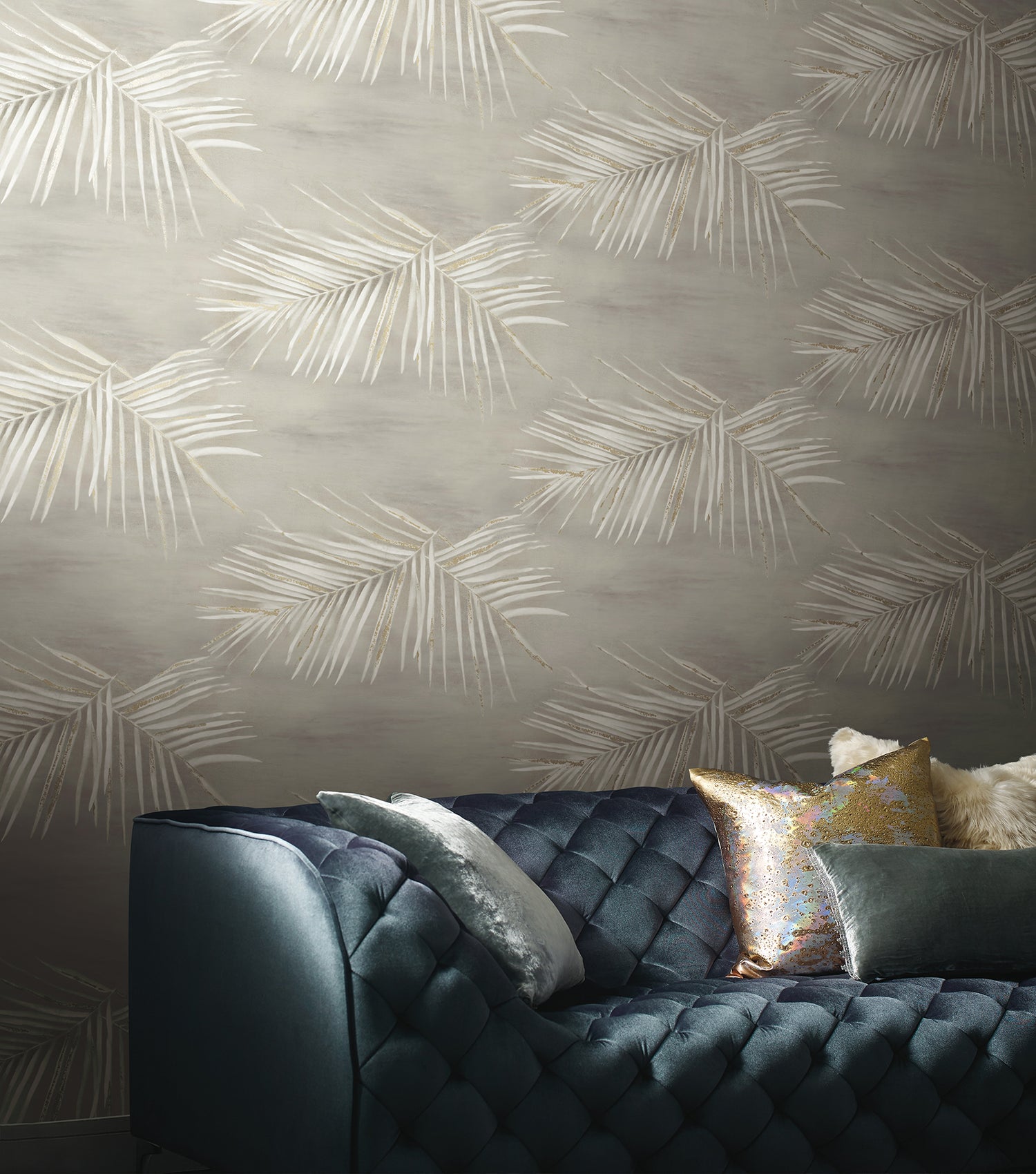 Endless Summer Peel and Stick wallpaper in taupe metallic color - pattern number PSW1555RL - by York in the Aviva Stanoff Peel and Stick Wallpaper collection