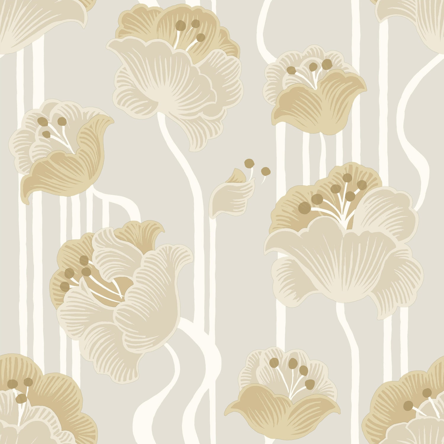 Shirley Deco Floral Peel and Stick wallpaper in neutral metallic color - pattern number PSW1568RL - by York in the Mirth Studio Peel and Stick Wallpaper collection