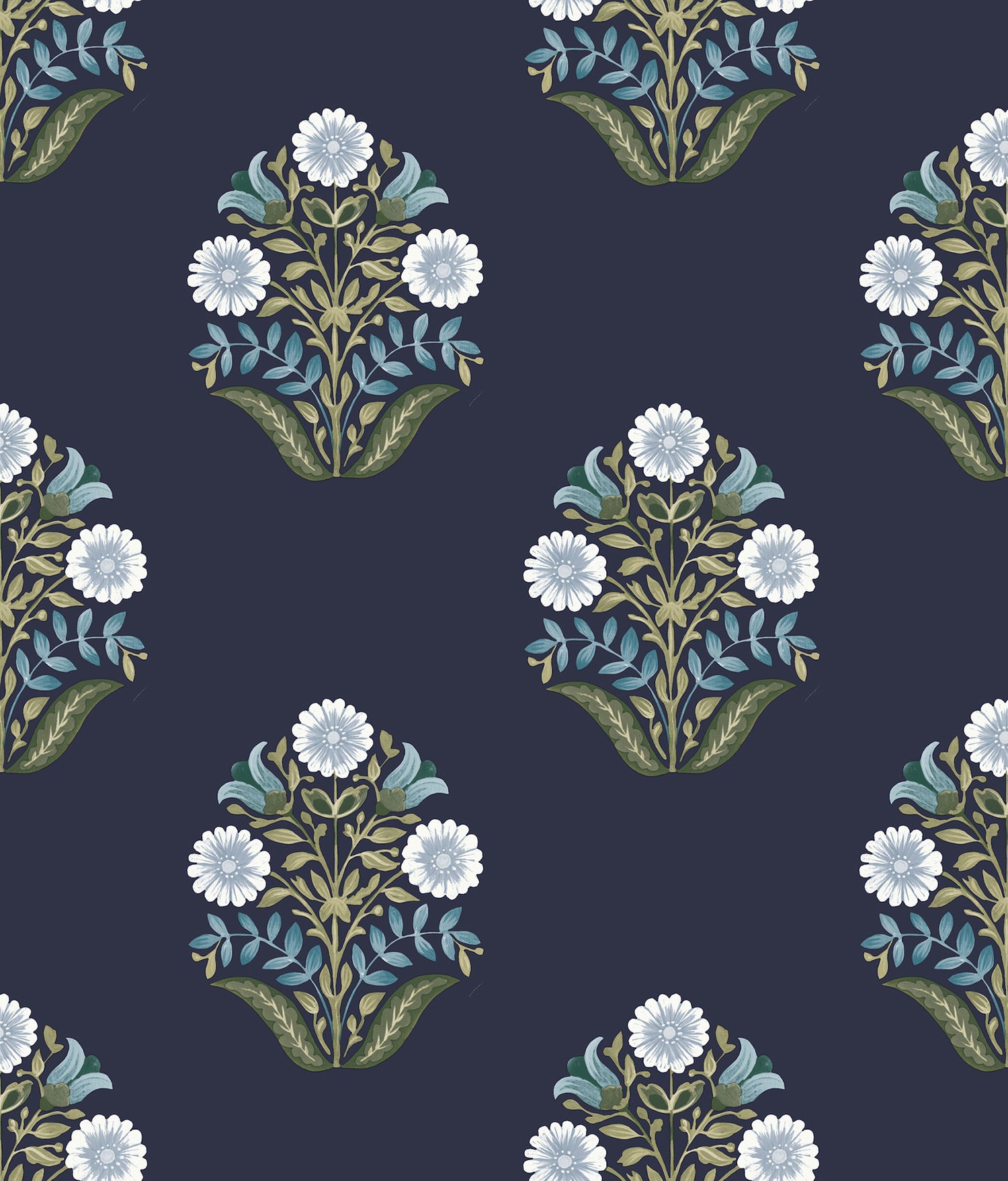 Sophie Floral Medallion Peel and Stick wallpaper in navy color - pattern number PSW1576RL - by York in the Mirth Studio Peel and Stick Wallpaper collection