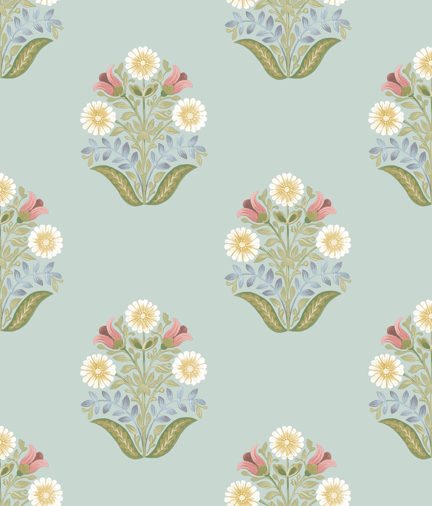 Sophie Floral Medallion Peel and Stick wallpaper in aqua color - pattern number PSW1578RL - by York in the Mirth Studio Peel and Stick Wallpaper collection