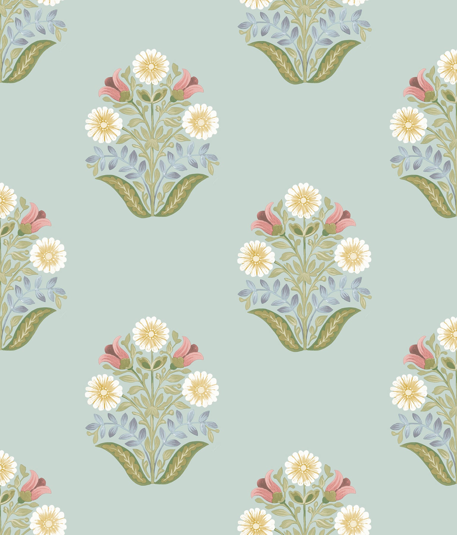 Sophie Floral Medallion Peel and Stick wallpaper in aqua color - pattern number PSW1578RL - by York in the Mirth Studio Peel and Stick Wallpaper collection
