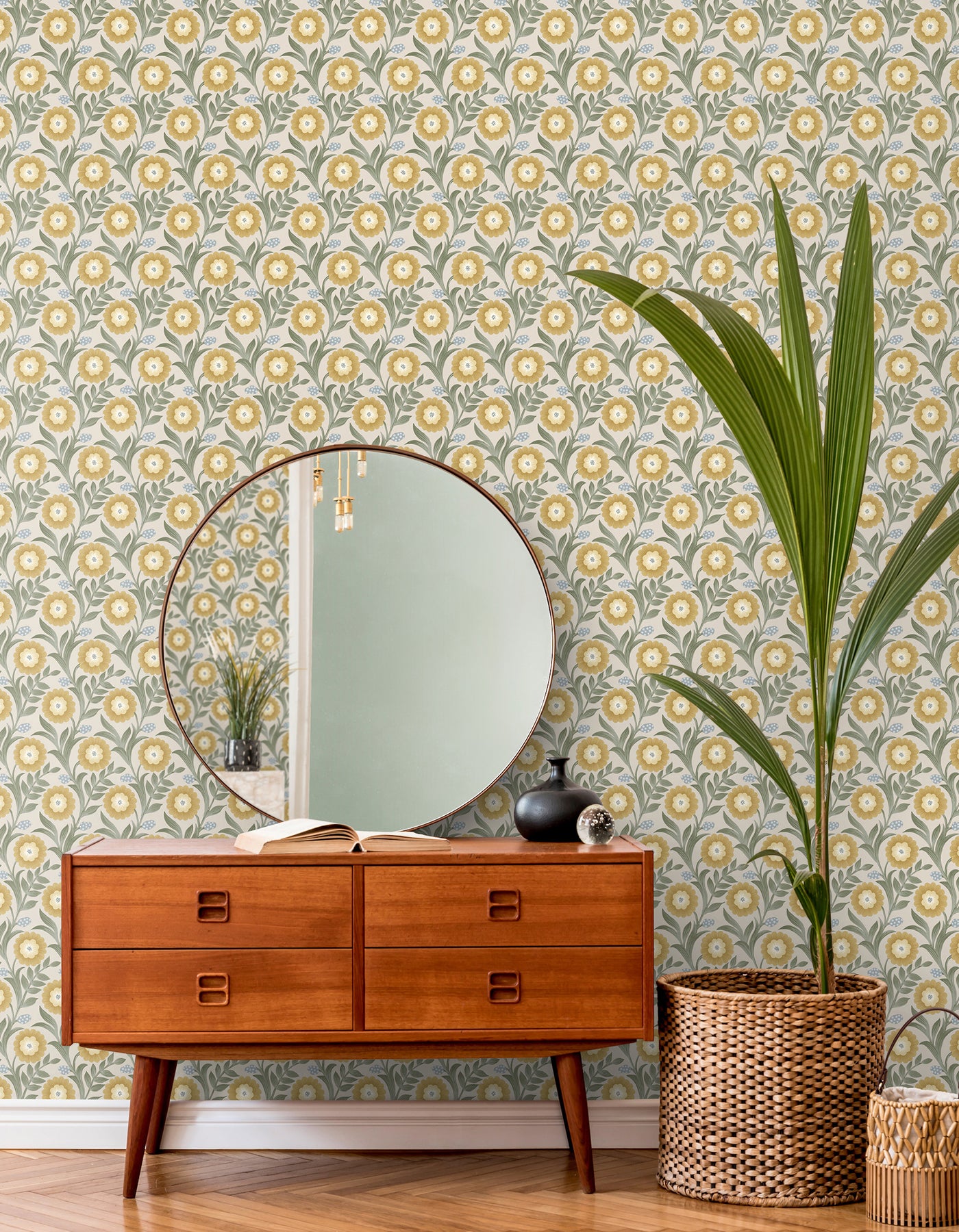 Lillian Floral Vine Peel and Stick wallpaper in sage color - pattern number PSW1579RL - by York in the Mirth Studio Peel and Stick Wallpaper collection
