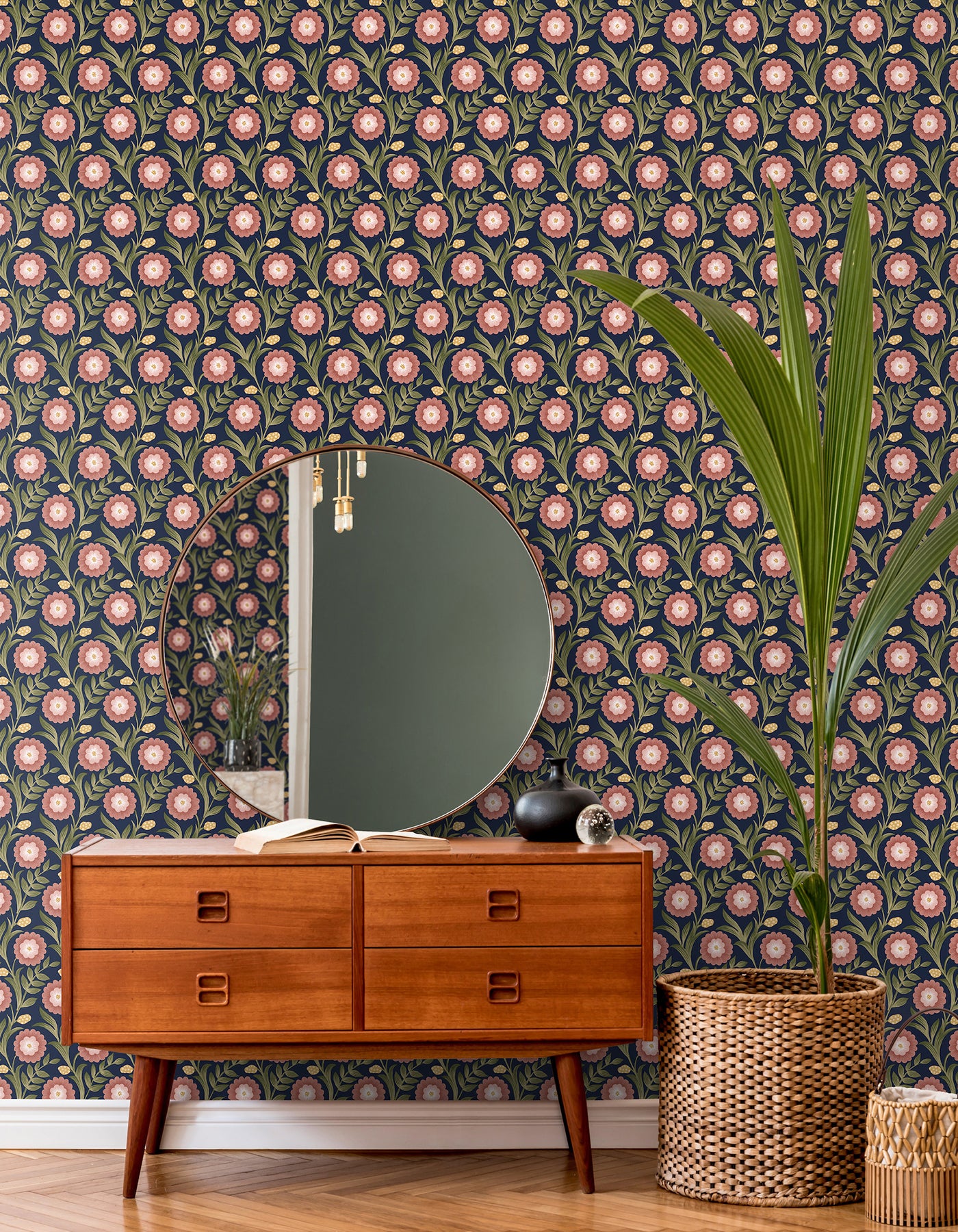 Lillian Floral Vine Peel and Stick wallpaper in blue color - pattern number PSW1580RL - by York in the Mirth Studio Peel and Stick Wallpaper collection