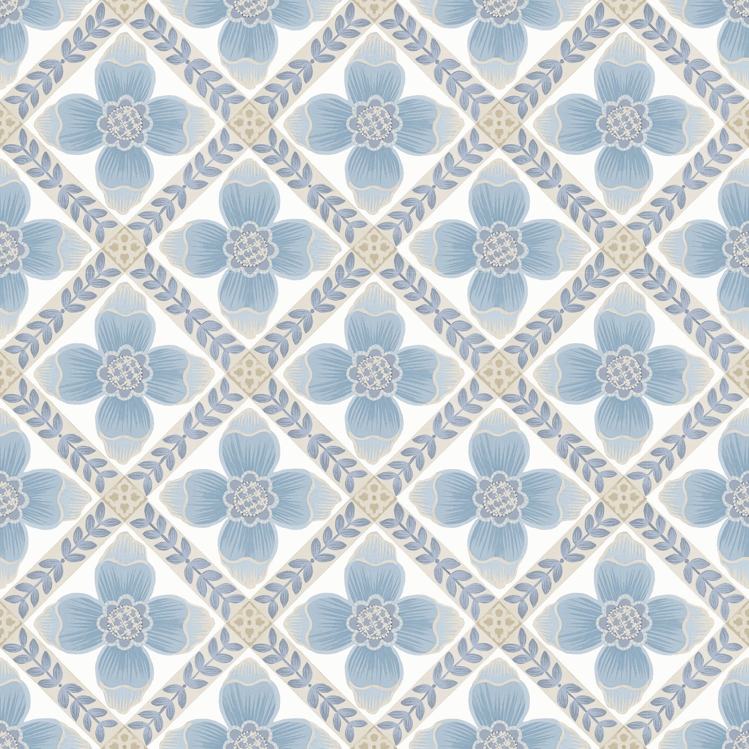 Mimi Quilted Floral Peel and Stick wallpaper in blue color - pattern number PSW1583RL - by York in the Mirth Studio Peel and Stick Wallpaper collection