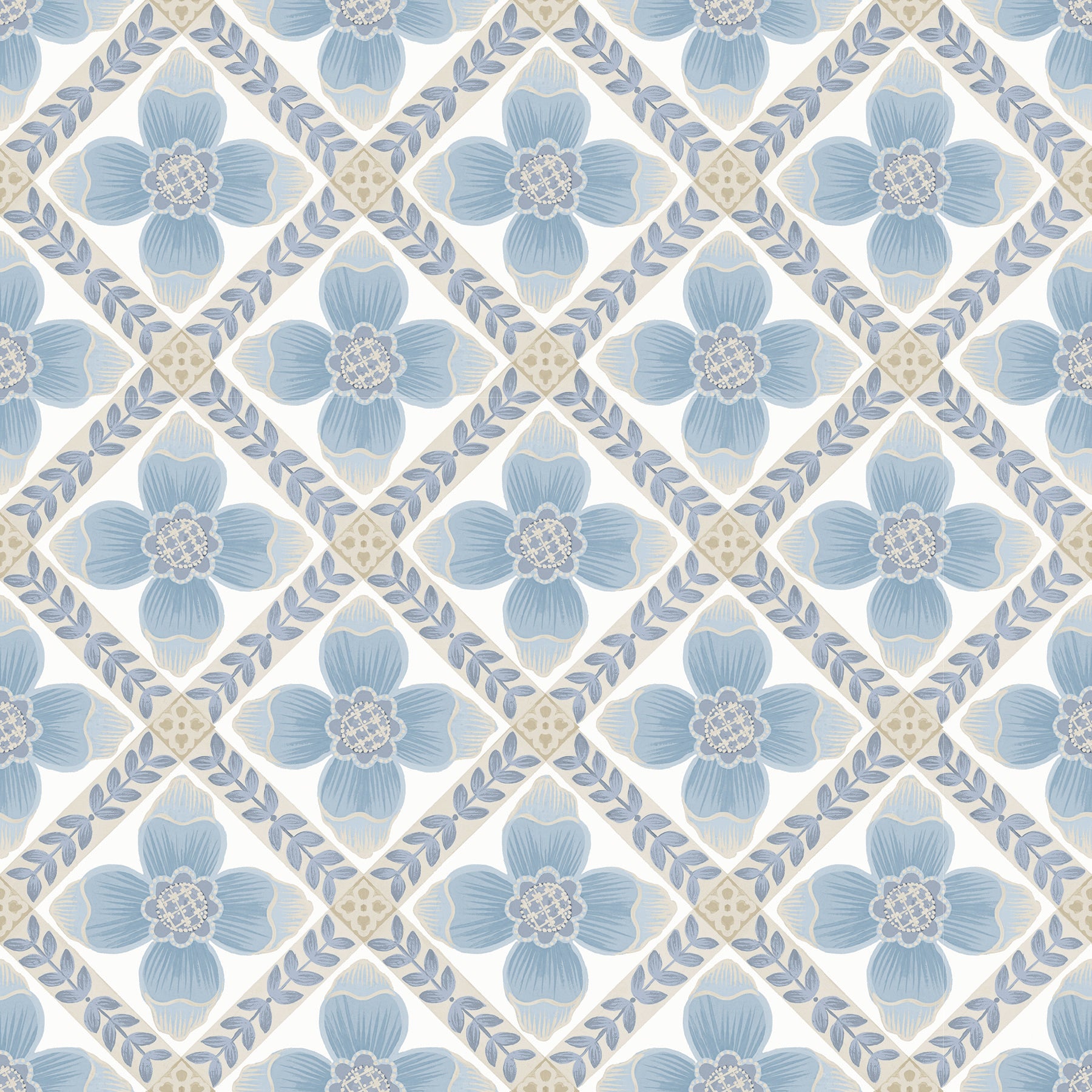 Mimi Quilted Floral Peel and Stick wallpaper in blue color - pattern number PSW1583RL - by York in the Mirth Studio Peel and Stick Wallpaper collection