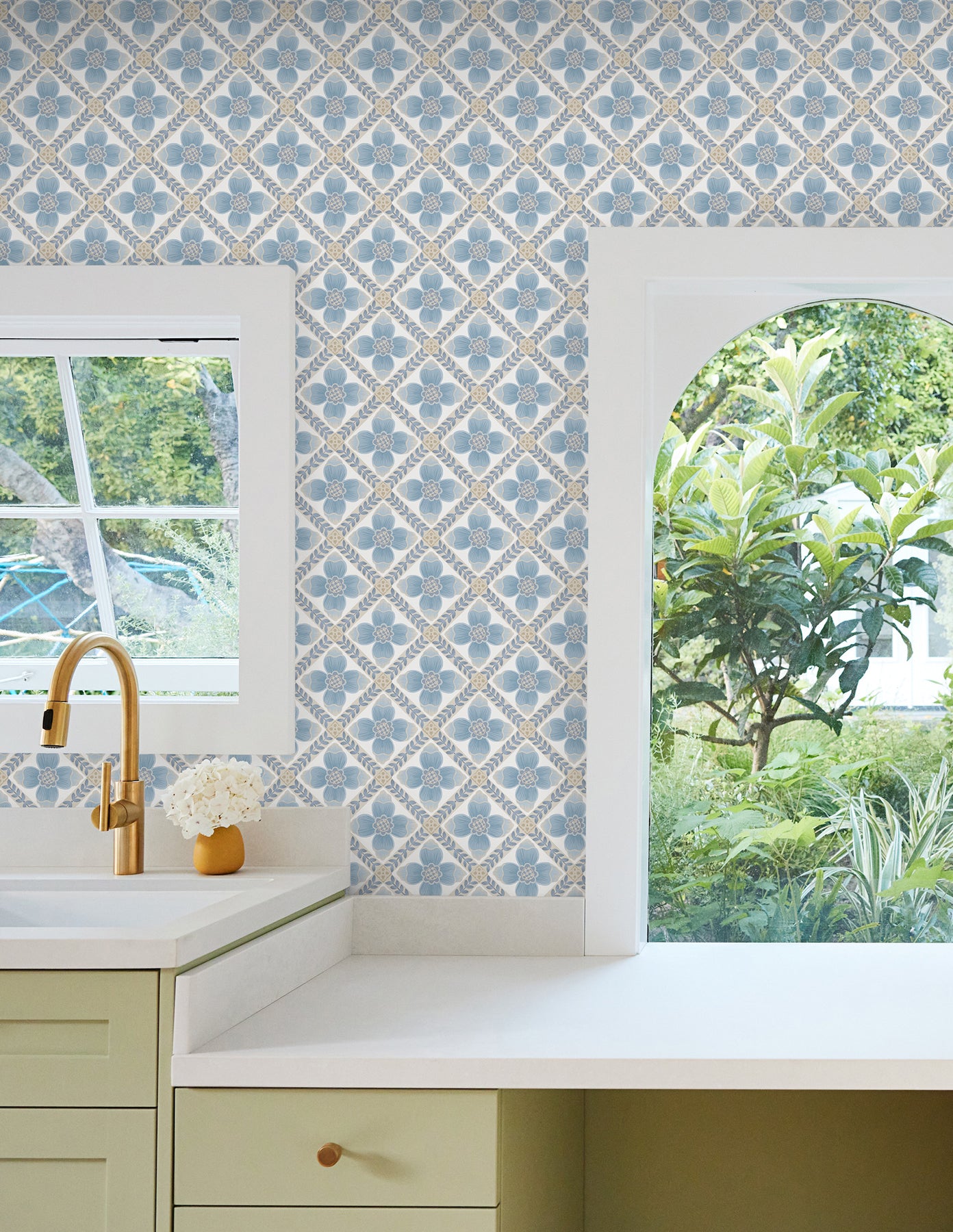 Mimi Quilted Floral Peel and Stick wallpaper in blue color - pattern number PSW1583RL - by York in the Mirth Studio Peel and Stick Wallpaper collection