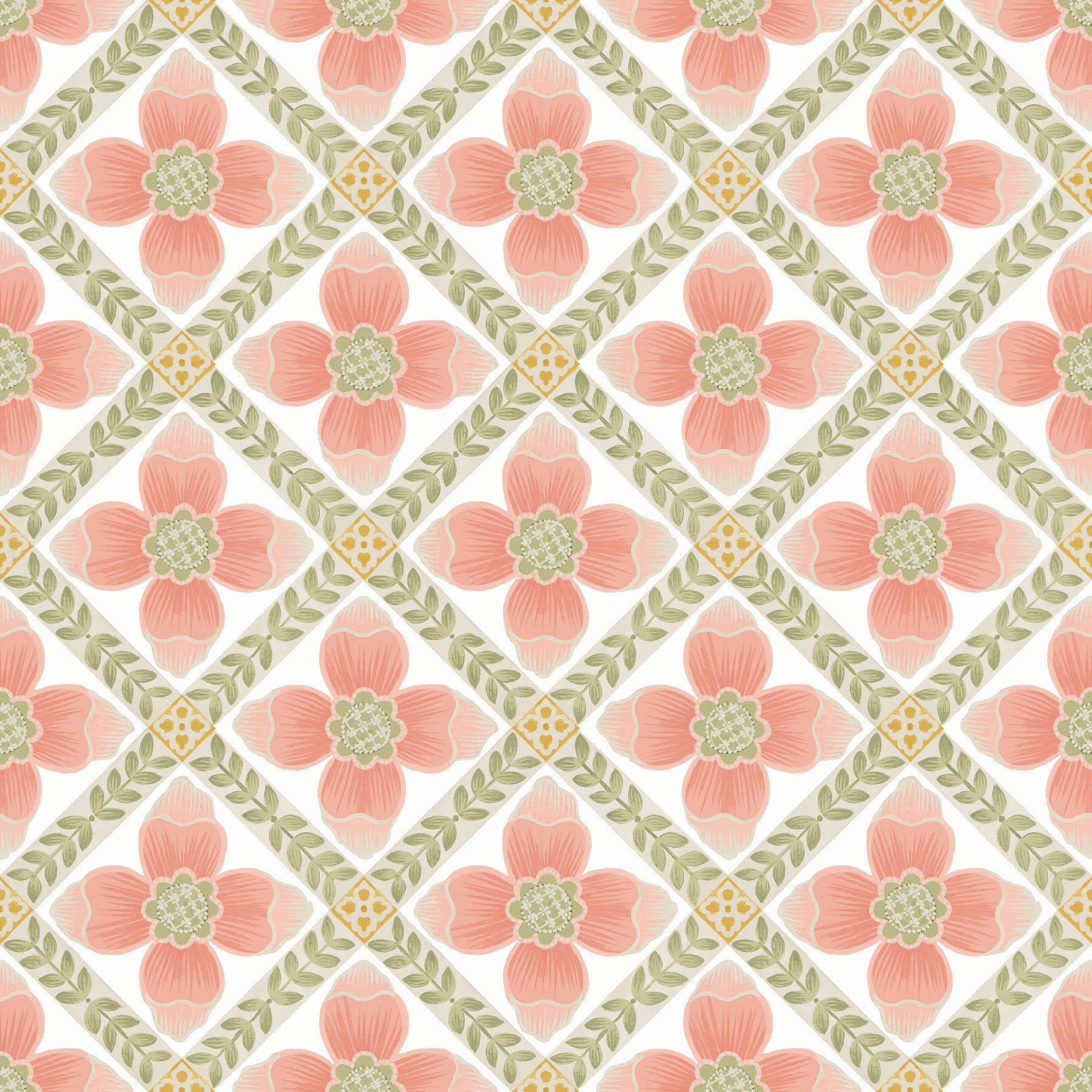 Mimi Quilted Floral Peel and Stick wallpaper in coral color - pattern number PSW1584RL - by York in the Mirth Studio Peel and Stick Wallpaper collection