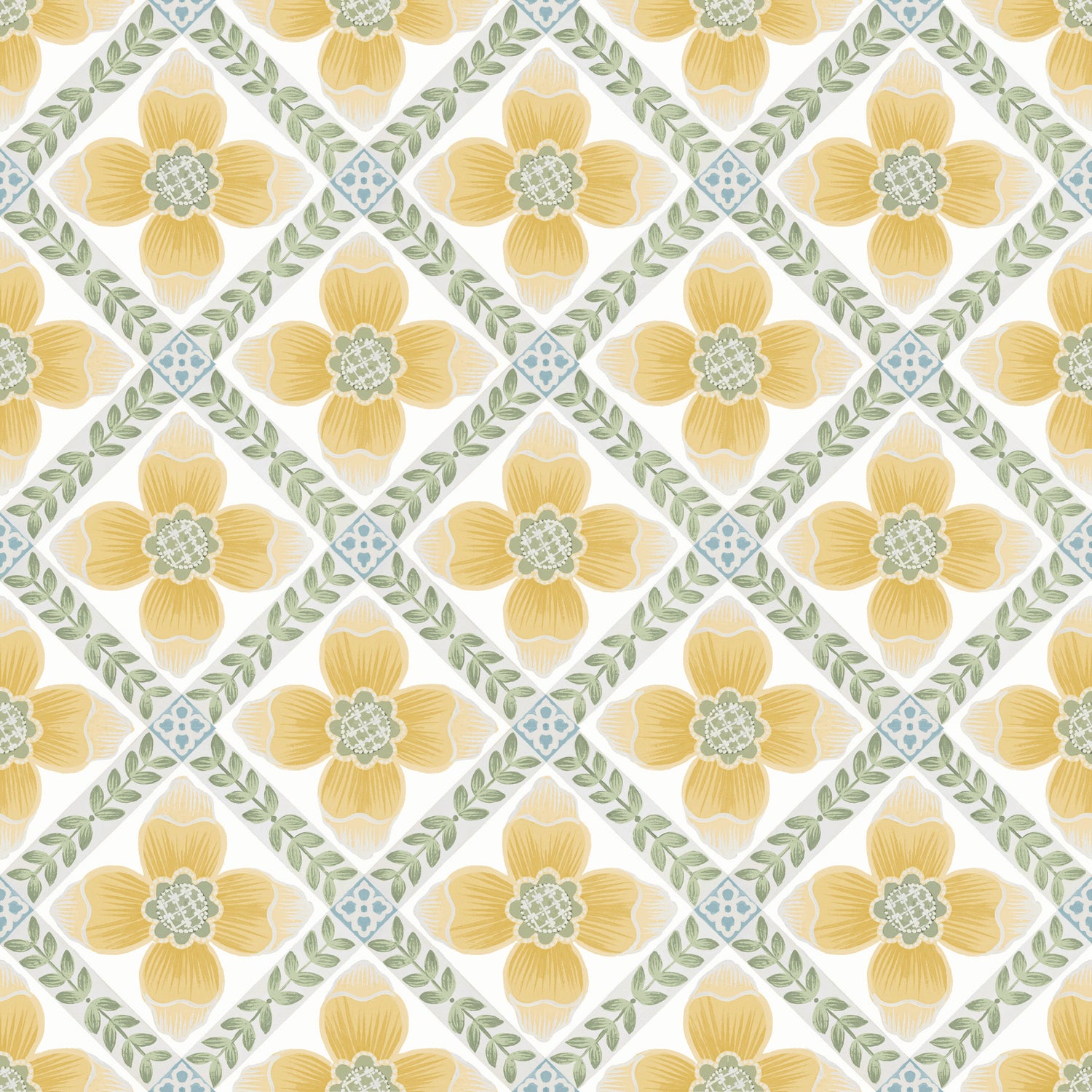Mimi Quilted Floral Peel and Stick wallpaper in yellow color - pattern number PSW1585RL - by York in the Mirth Studio Peel and Stick Wallpaper collection