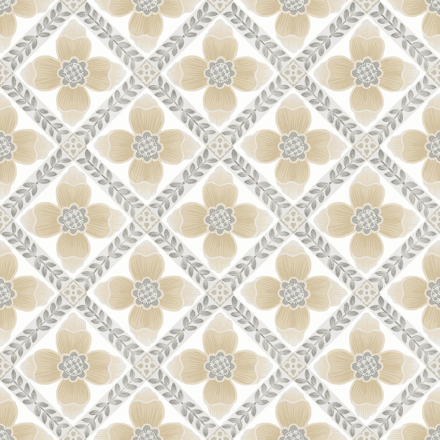 Mimi Quilted Floral Peel and Stick wallpaper in neutral color - pattern number PSW1586RL - by York in the Mirth Studio Peel and Stick Wallpaper collection